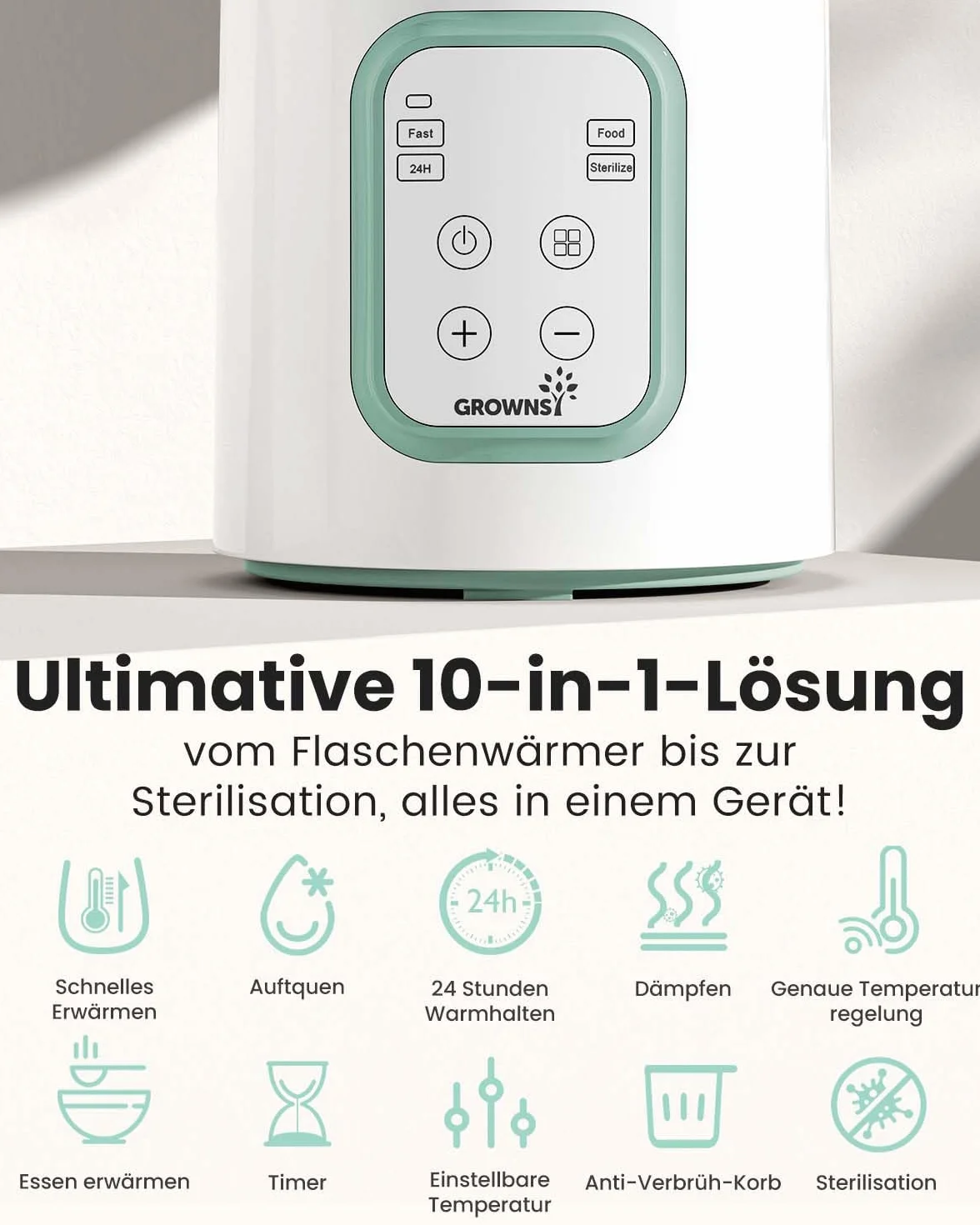 Scaldabiberon per Bambini, GROWNSY Scaldabiberon 10-in-1 per tutte le biberon con Timer, controllo preciso della temperatura e spegnimento automatico, scaldabiberon multifunzionale per latte materno