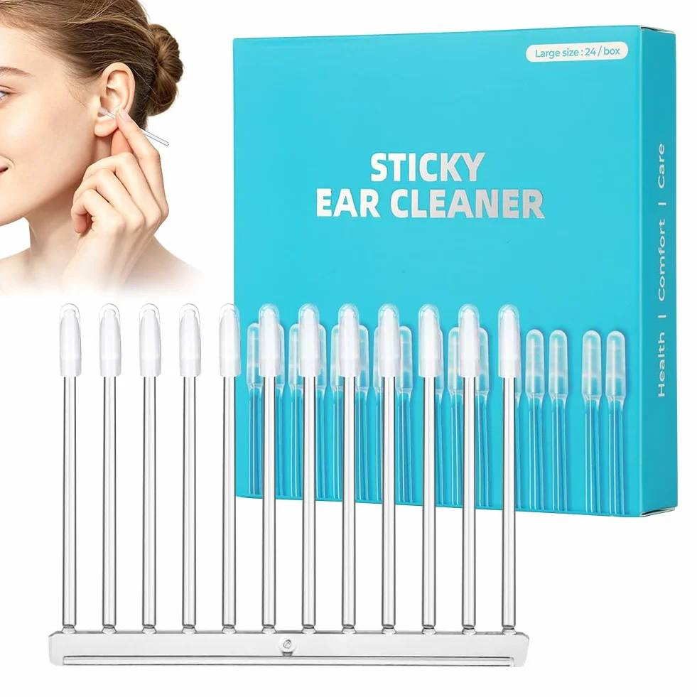 OFFCUP 24 Bastoncini Adesivi per Pulizia Orecchie, Asta Pulizia Orecchie Appiccicoso Lavabile, Sticky Ear Cleaner, Earwax Removal Stick Riutilizzabili per Adulti E Bambini, Ideale per Viaggi E Casa