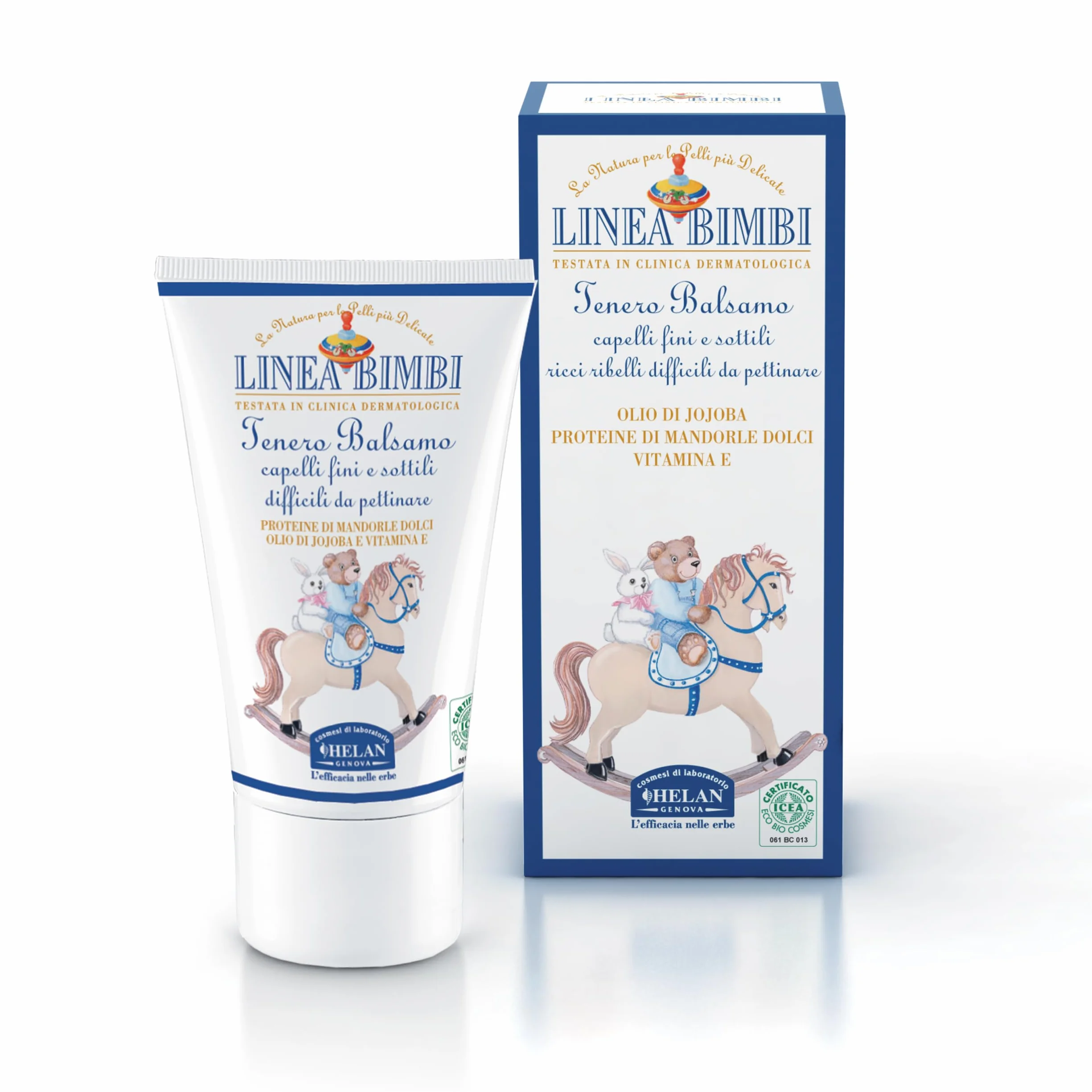 Helan, Linea Bimbi - Balsamo Capelli Ricci e Difficili da Pettinare Bambini, Districante Capelli Fini e Sottili Bambino e Bambina con Olio di Mandorle Dolci e Jojoba, Senza Parabeni e Siliconi - 50 ml