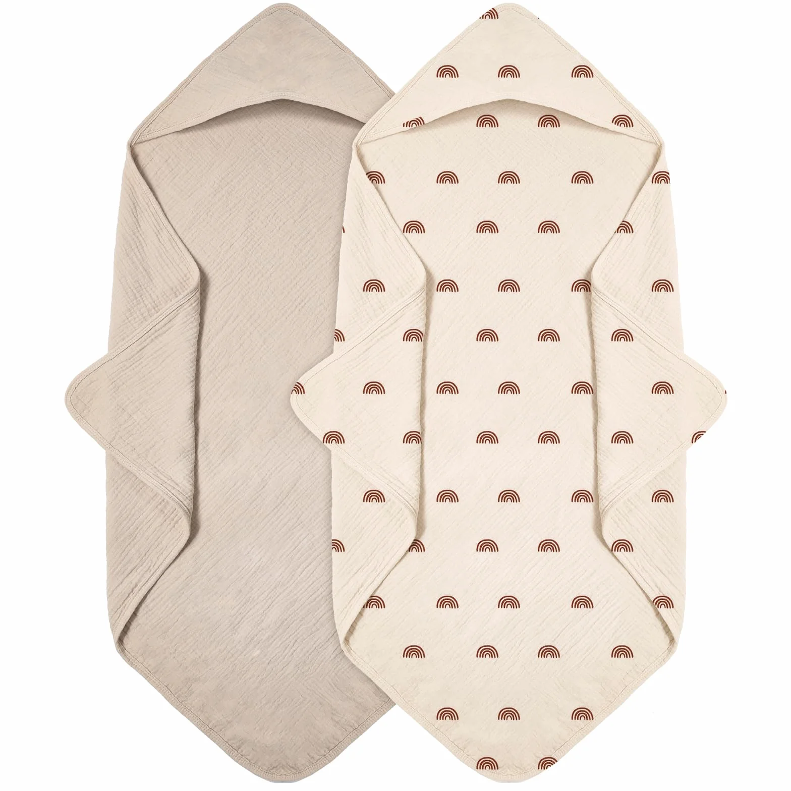 Asciugamani con Cappuccio per Bambini, Asciugamano Neonato in Mussola di Cotone, Asciugamano Morbido e Assorbente con Cappuccio per Bambini da 0 a 18 mesi, 76 x 76 cm, 2 Pezzi (Arcobaleno)