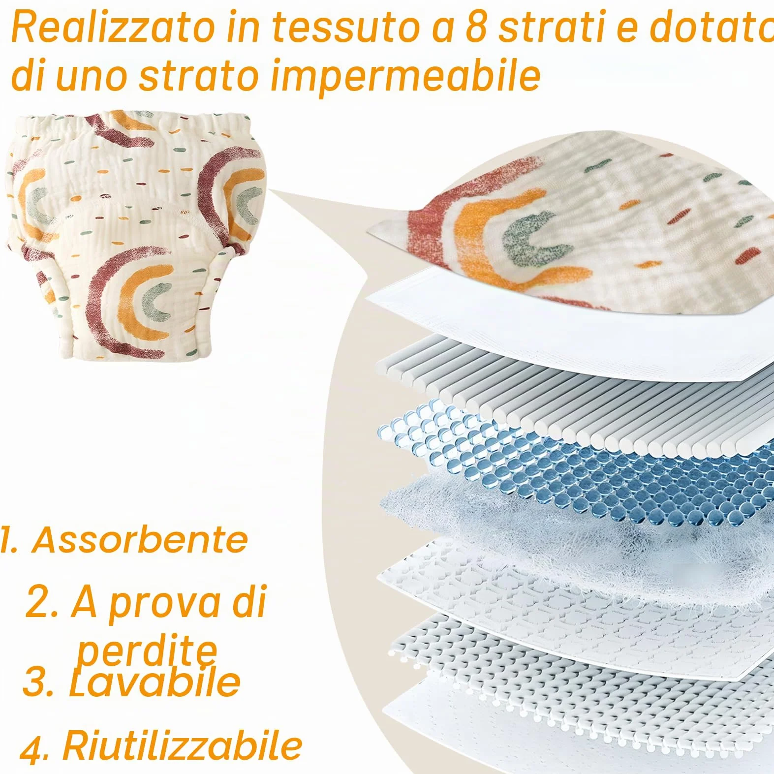 Pannolini Riutilizzabili in Tessuto Lavabili 4 Pezzi M 5-9 kg per Bambini