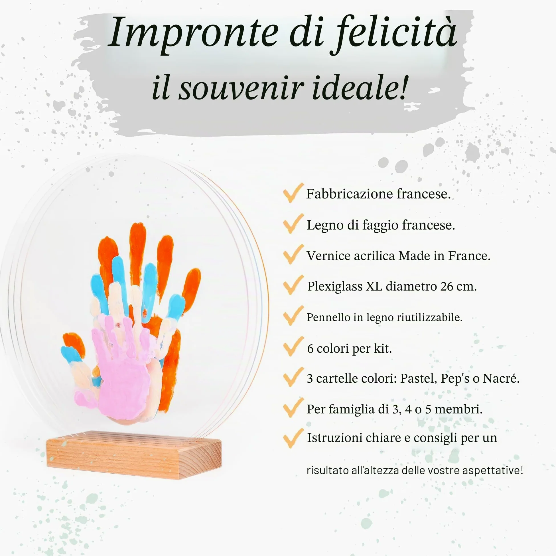 LouYou Kit Famiglia 4 Pastello - Cofanetto Regalo Nascita Bambino o Bambina - Impronta Mani e Piedi - Natale o Compleanno - Plexiglass Personalizzato - Legno Naturale