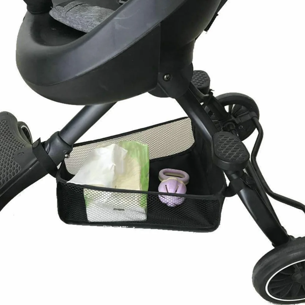 Cestino per Passeggino, Borsa a Rete Portatile per Passeggino, Carrozzina Cestino Inferiore, Borsa Portaoggetti Universale, Fondo da Appendere del Passeggino, per Riporre Prodotti Del Bambino, Nero
