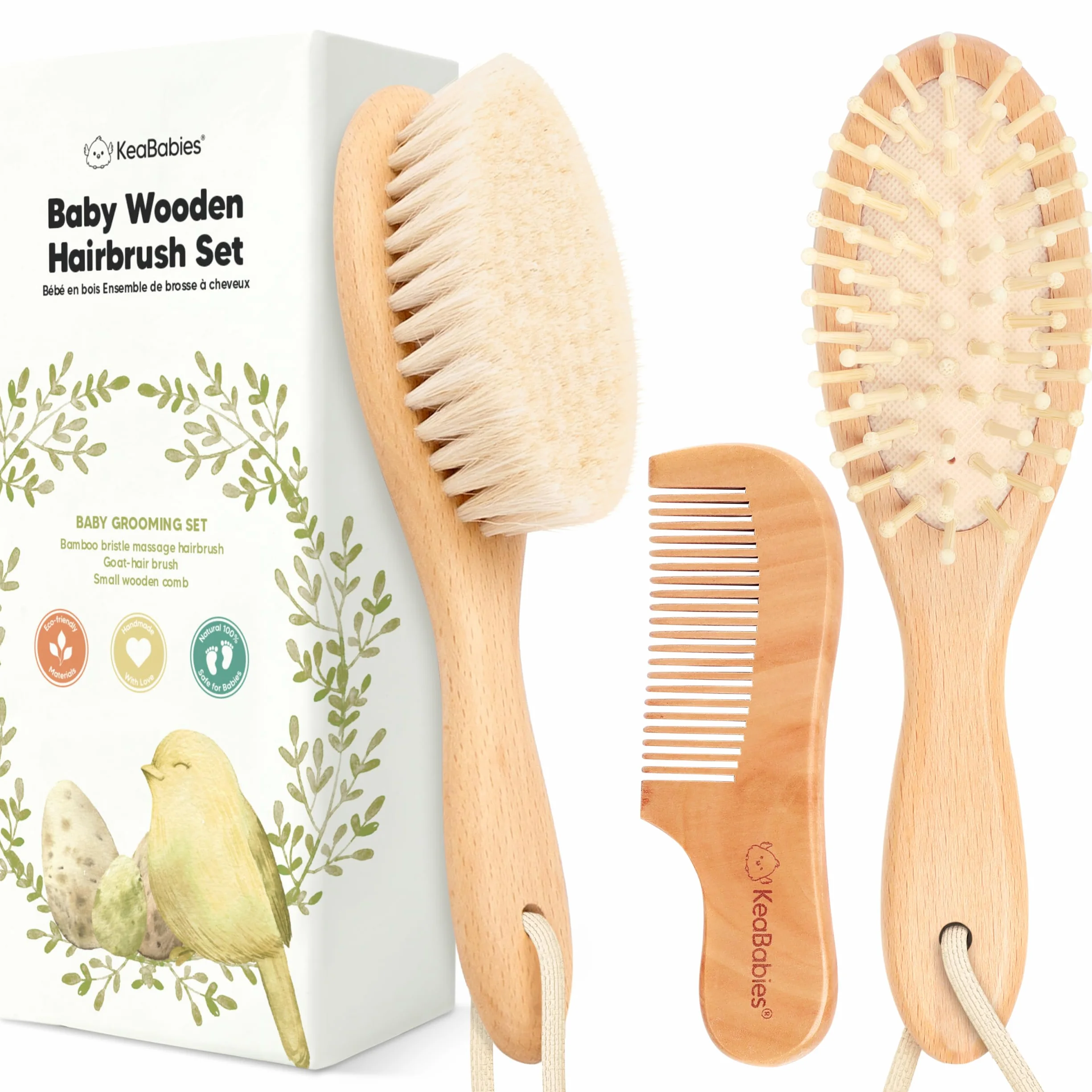 Spazzole per capelli per bambini e serie di pettini per neonati - Spazzole in legno naturale con setole di capra morbide - Regalo perfetto per la doccia per il bambino