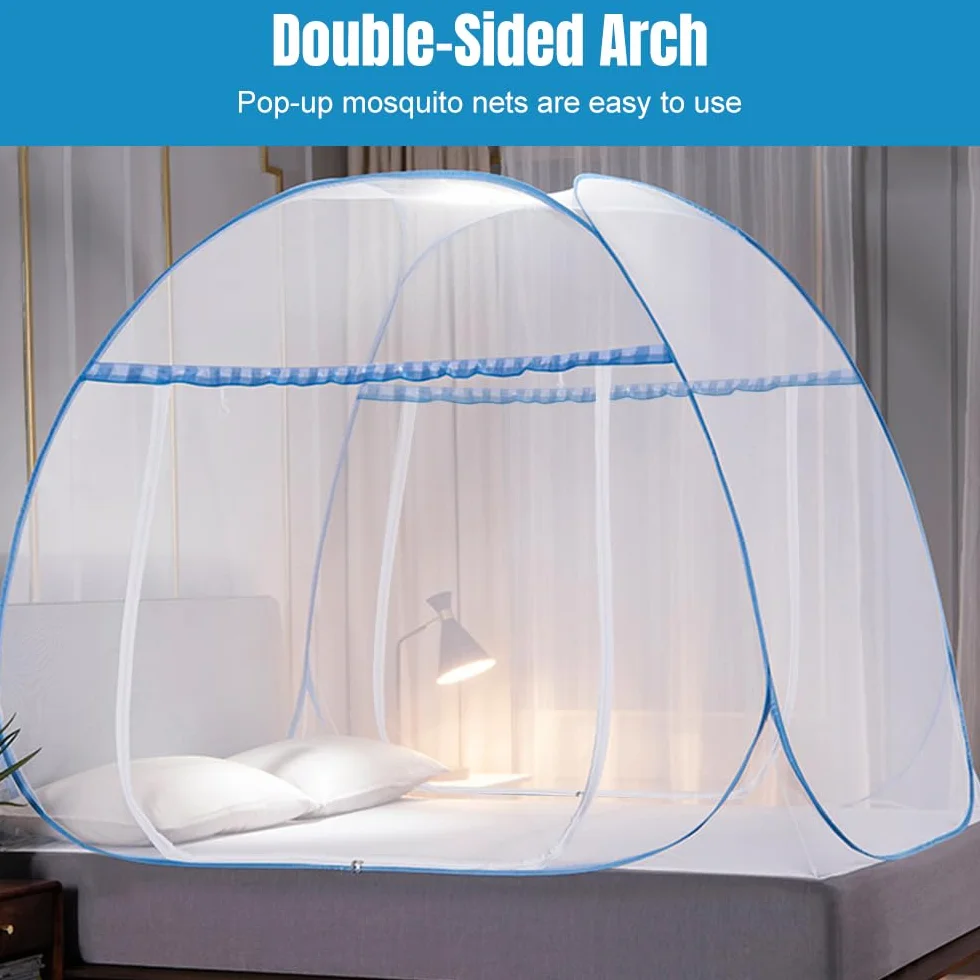 mizikuu Zanzariera Letto, Pop Up Zanzariere a Doppia Porta, Grande Zanzariera per Letto Matrimoniale, Zanzariere Pieghevole, Facile da Installare, Leggero e Traspirante, 180 * 200cm, Bordo Blu