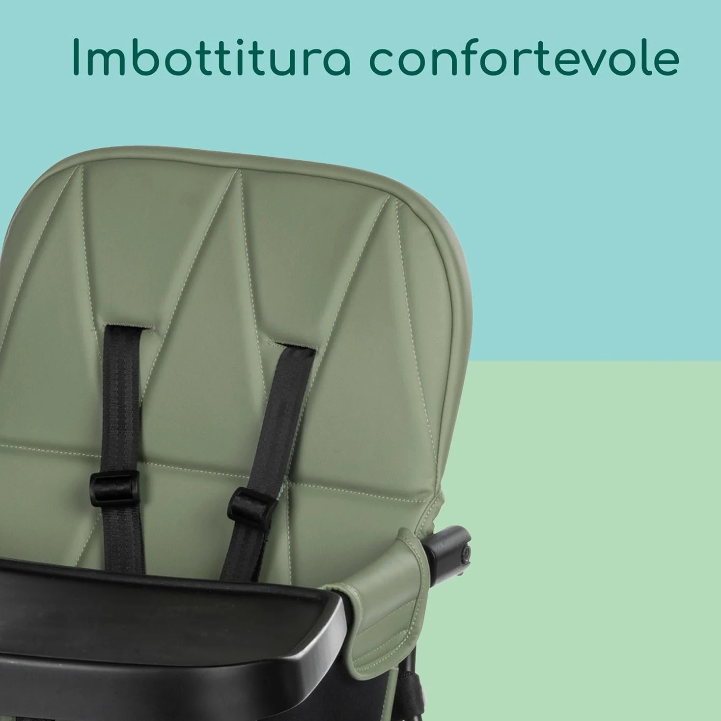 Bebeconfort Lily Seggiolone pappa bimbo, 6 mesi-3 anni, 9-15 kg, Seggiolone Pappa Pieghevole Viaggio, Seggiolone leggero (4 kg), Facile da pulire, Seduta Imbottita, Mineral Green