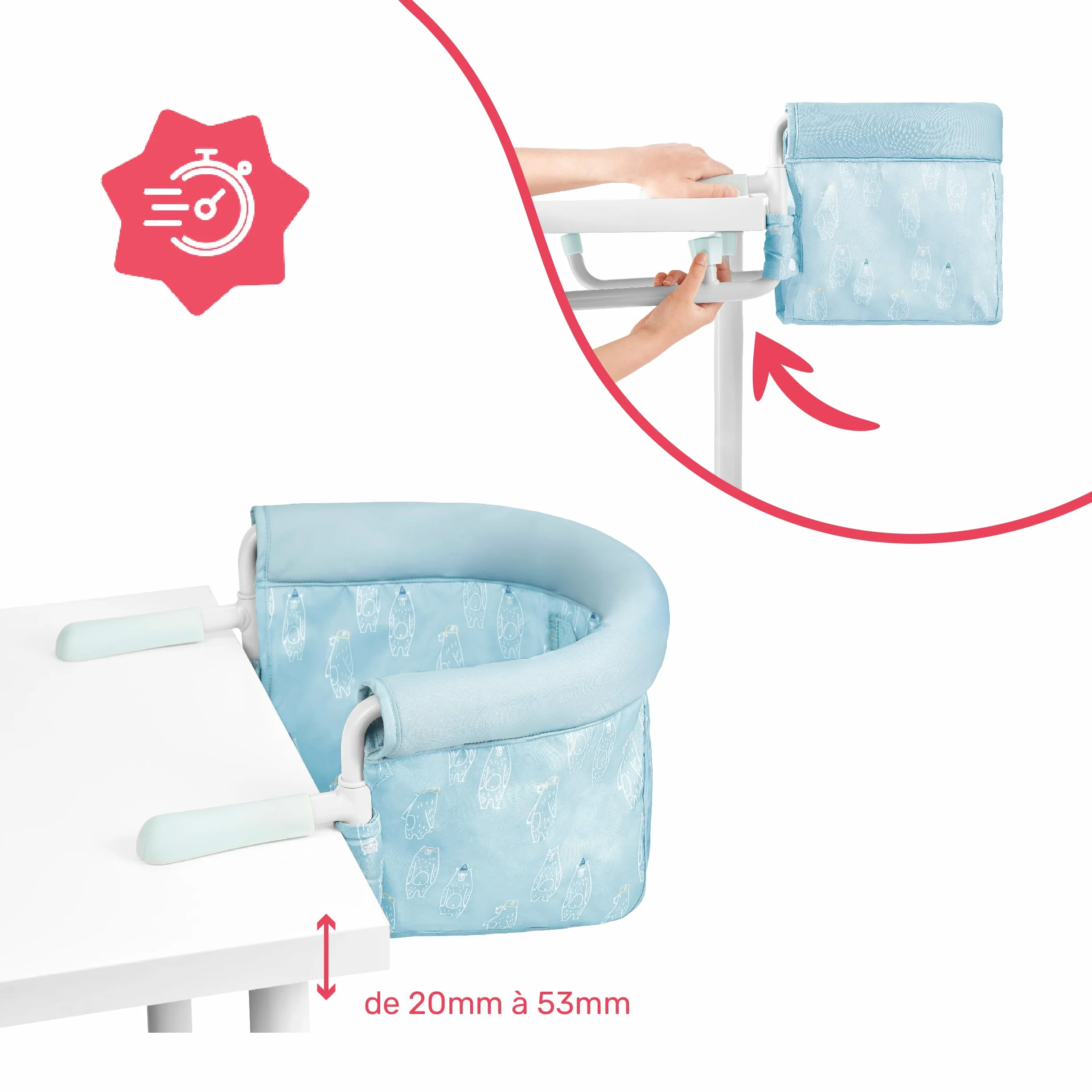 Badabulle seggiolino da tavolo per bambino con cintura a 3 punti, confortevole, chiusura ultra compatta per portarlo ovunque, da 6 a 36 mesi o 15 kg