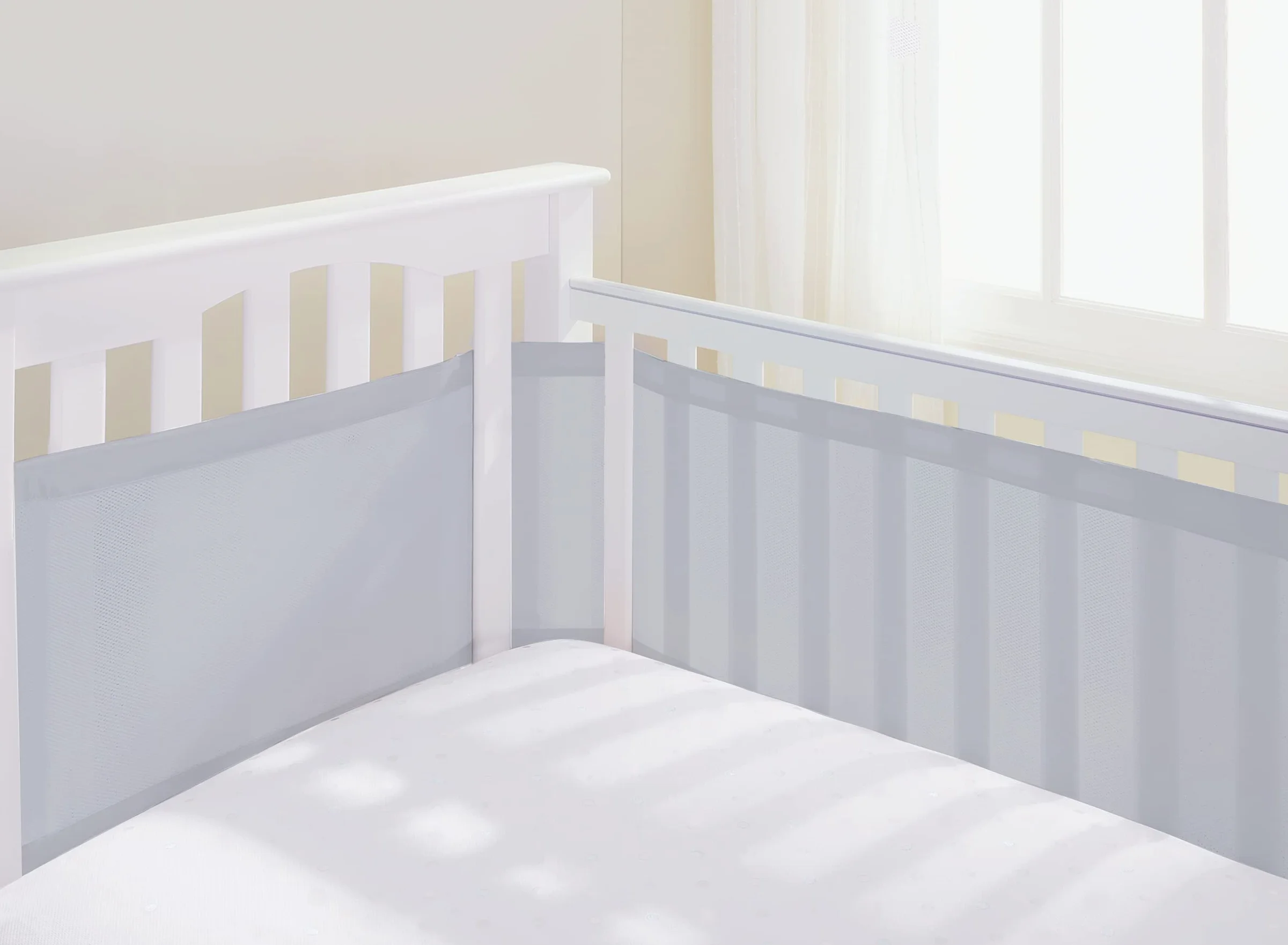 AirflowBaby, Essential - Fodera in rete traspirante da 2 mm, per culle con materasso da 120 x 60 cm o 140 x 70 cm, grigio, altezza 35 cm, 4 lati, alternativa al paracolpi a strato singolo non