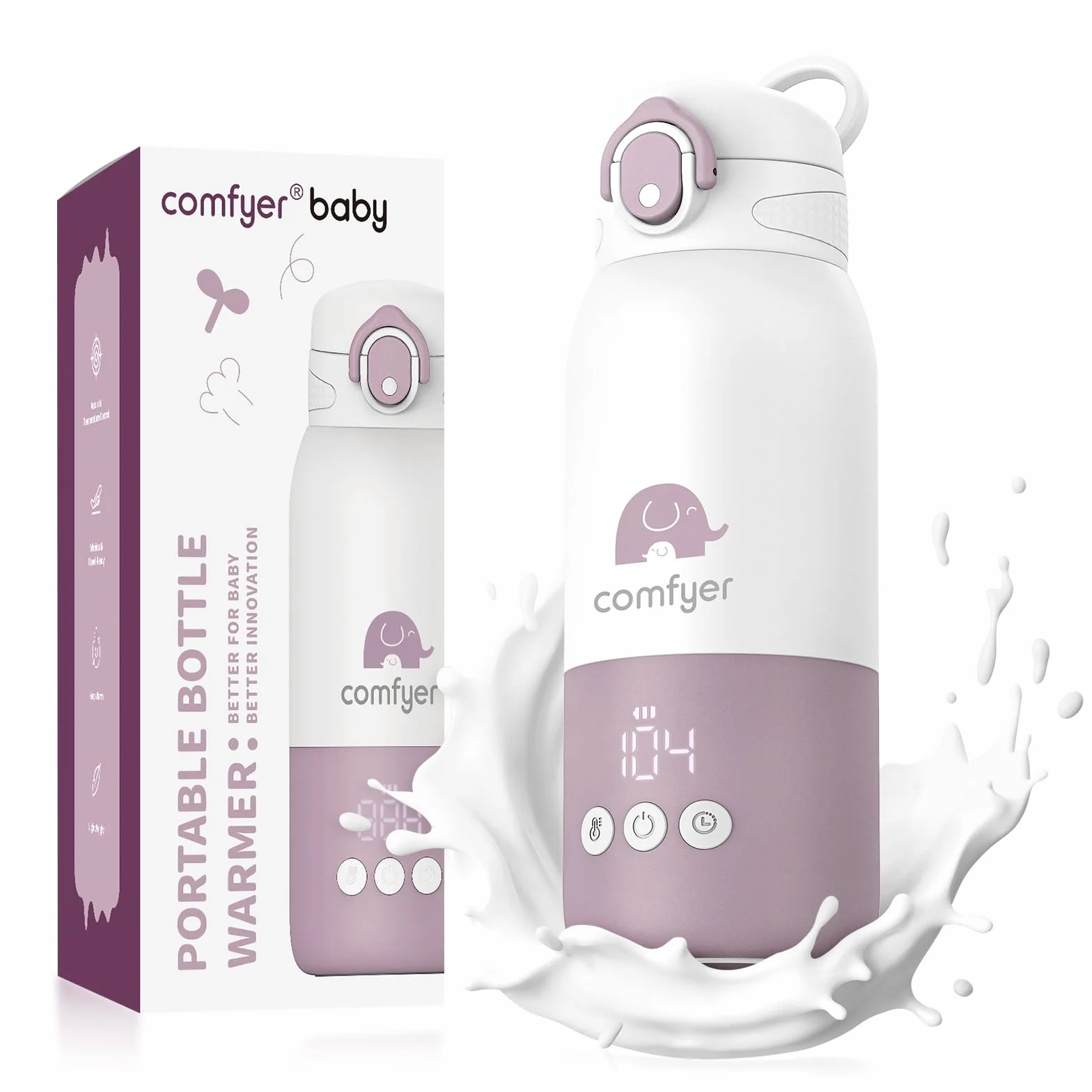 Comfyer BW01 Scaldabiberon Portatile, Riscaldamento Rapido e Lunga Durata della Batteria, 2 Modalità per Latte Materno e Acqua, Grande Capacità di 340ml per Tutto il Giorno