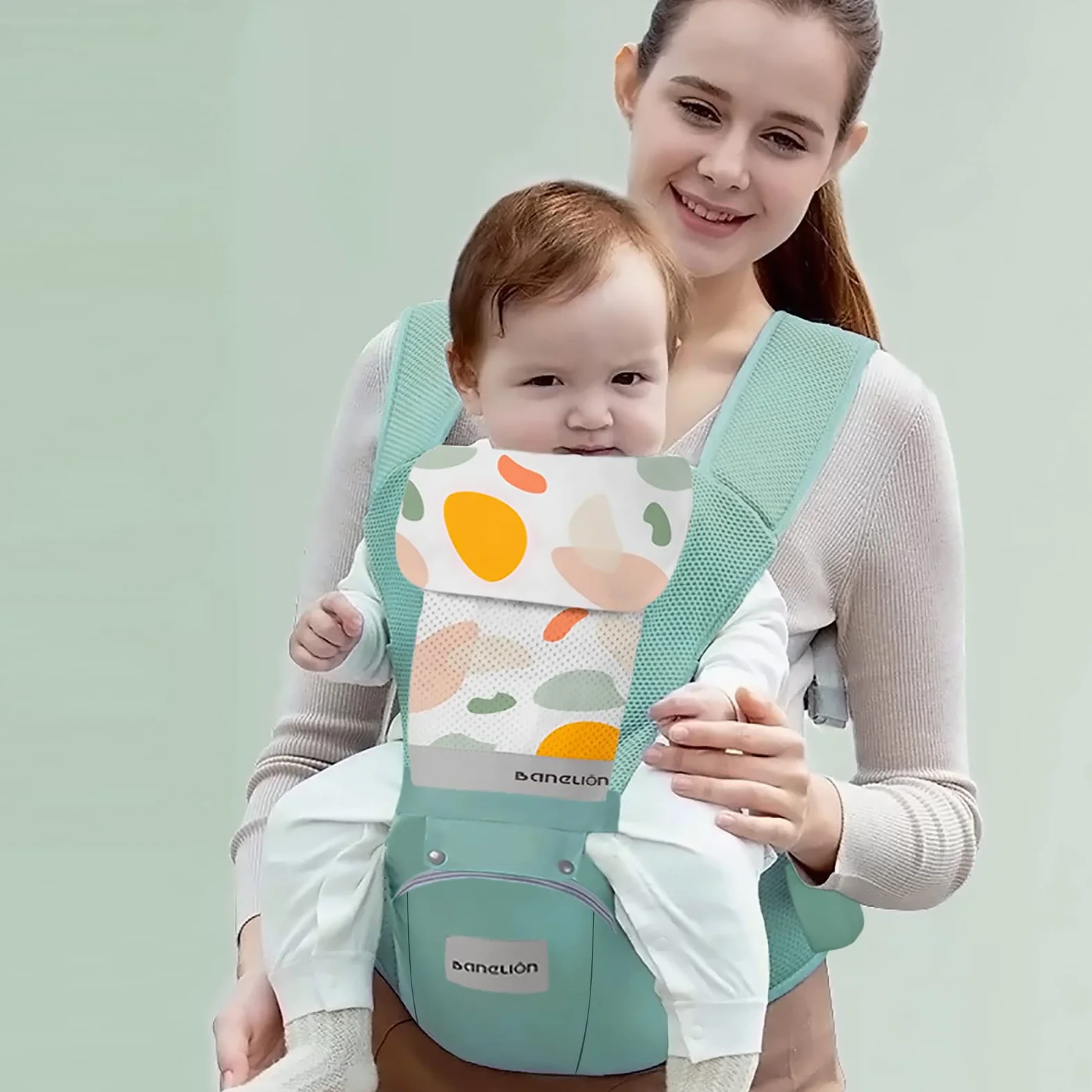 SONARIN Marsupio Neonati Ergonomico con Sedile,3D Air Mesh Portantina Traspirante Multifunzione Porta Bambino,Regolabile per Neonati e Bambini 0-36 Mesi,Tutte le Posizioni(Verde)
