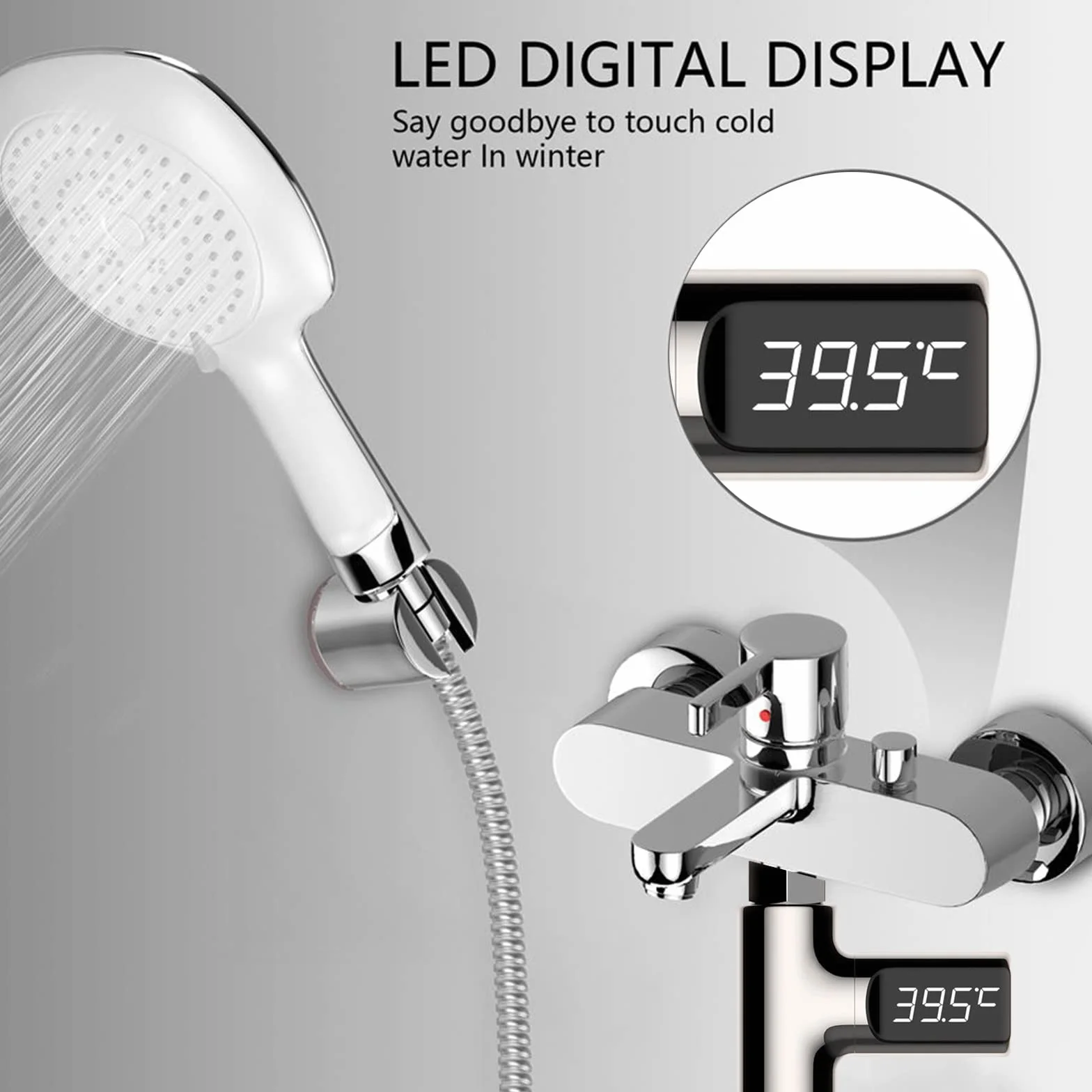 Chesoon Termometro da doccia a lettura istantanea con display digitale a LED 5-85℃ Luce alimentata ad acqua per bagnetto schermo rotante a 360° per casa bagno cucina