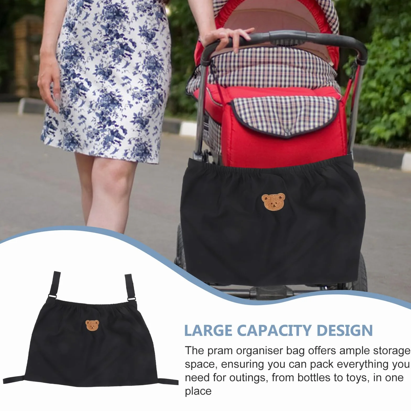 KOMBIUDA per passeggino cesti appesi sacca passeggino per pannolini organizer stoccaggio nylon Nero