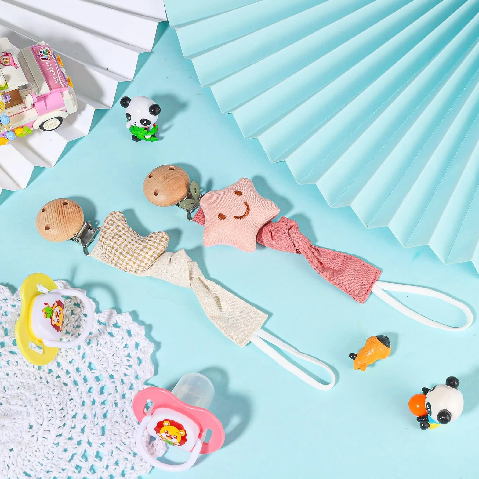 Bohoman Catenella Portaciuccio, 2 PCS Clip per Ciuccio Neonato Catena per ciuccio Bambino Clip Ciuccio Corda per Ciuccio con Clip per Ragazzi e Ragazze Lavabile Adatto a Tutti i Ciucci