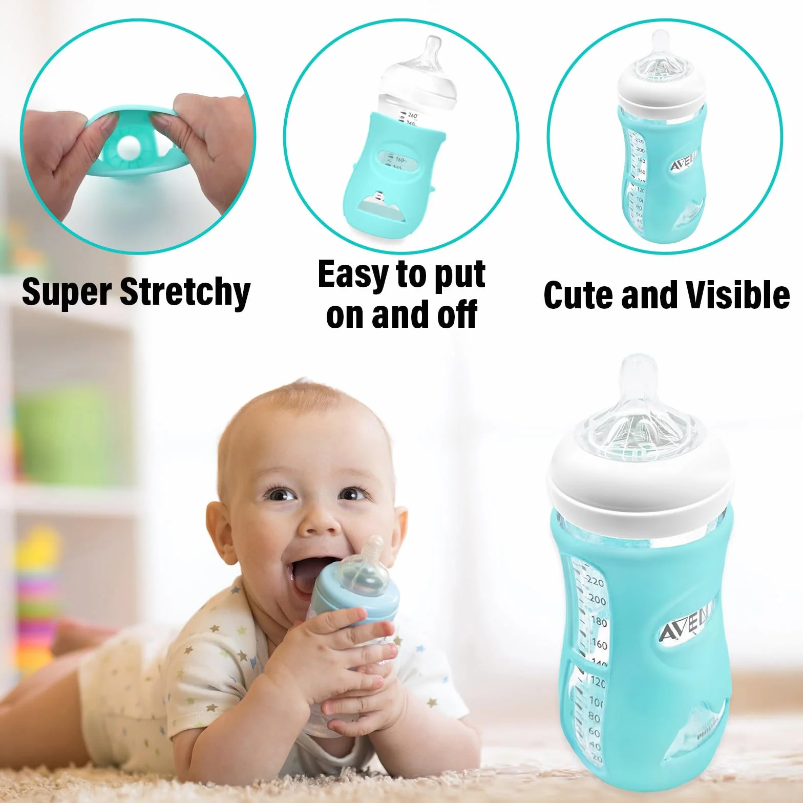 GADITIEK Confezione da 3 custodie in silicone per biberon Avent Natural, in vetro, infrangibili, compatibili con i biberon Philips Avent Natural, in vetro da 240 ml (240 ml)