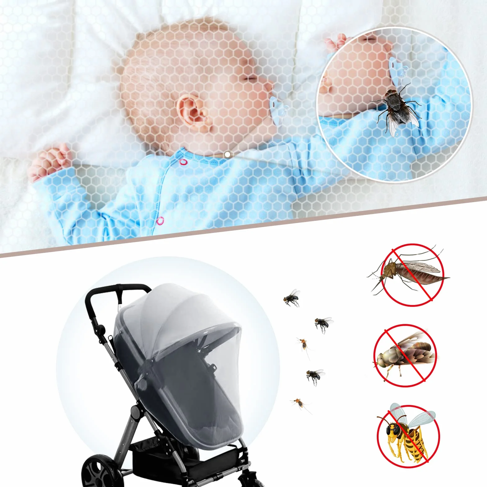 LEMESO Zanzariera Passeggino Universale per Carrozzina, Seggiolino Auto, Letto Ombrello, Protezione Insetti per Neonati, Bambini