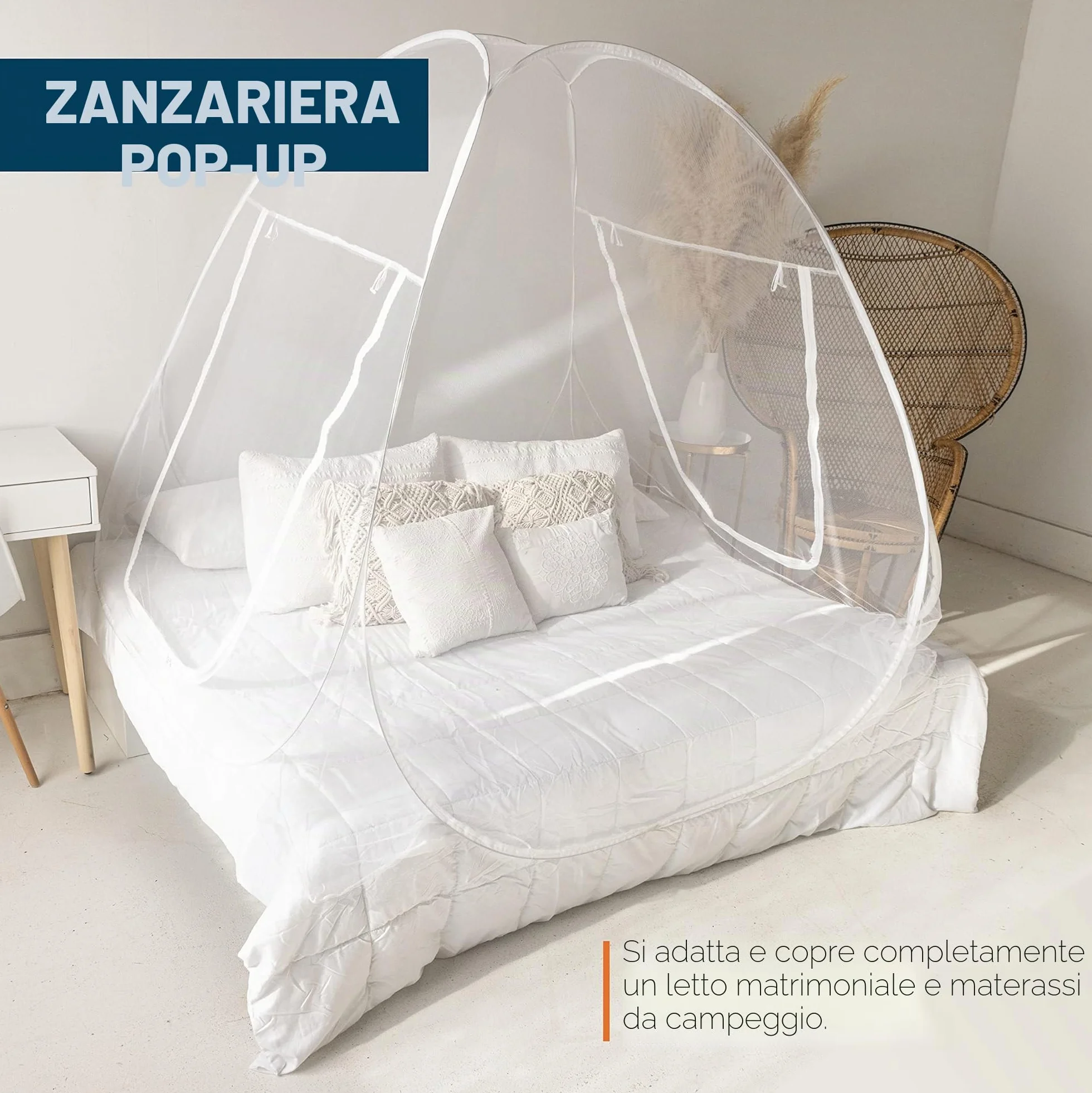 MEKKAPRO Zanzariera Portatile Pop-Up per Letto, 203,2 x 180,3 x 160 cm, Grande, Pieghevole Con Fondo in Rete, Compatibile per Matrimoniale e King Size