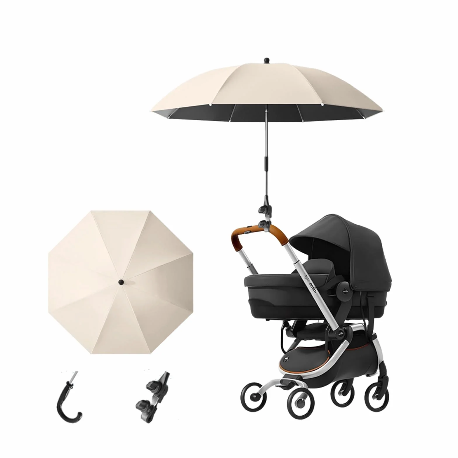 Ombrellino Universale Per Passeggino,Regolabile Parasole Passeggino,Diametro 85 cm,Protezione UV 50+,Soleggiato e Piovoso,Adatto a Passeggini Carrozzine Sedie a Rotelle (Beige)