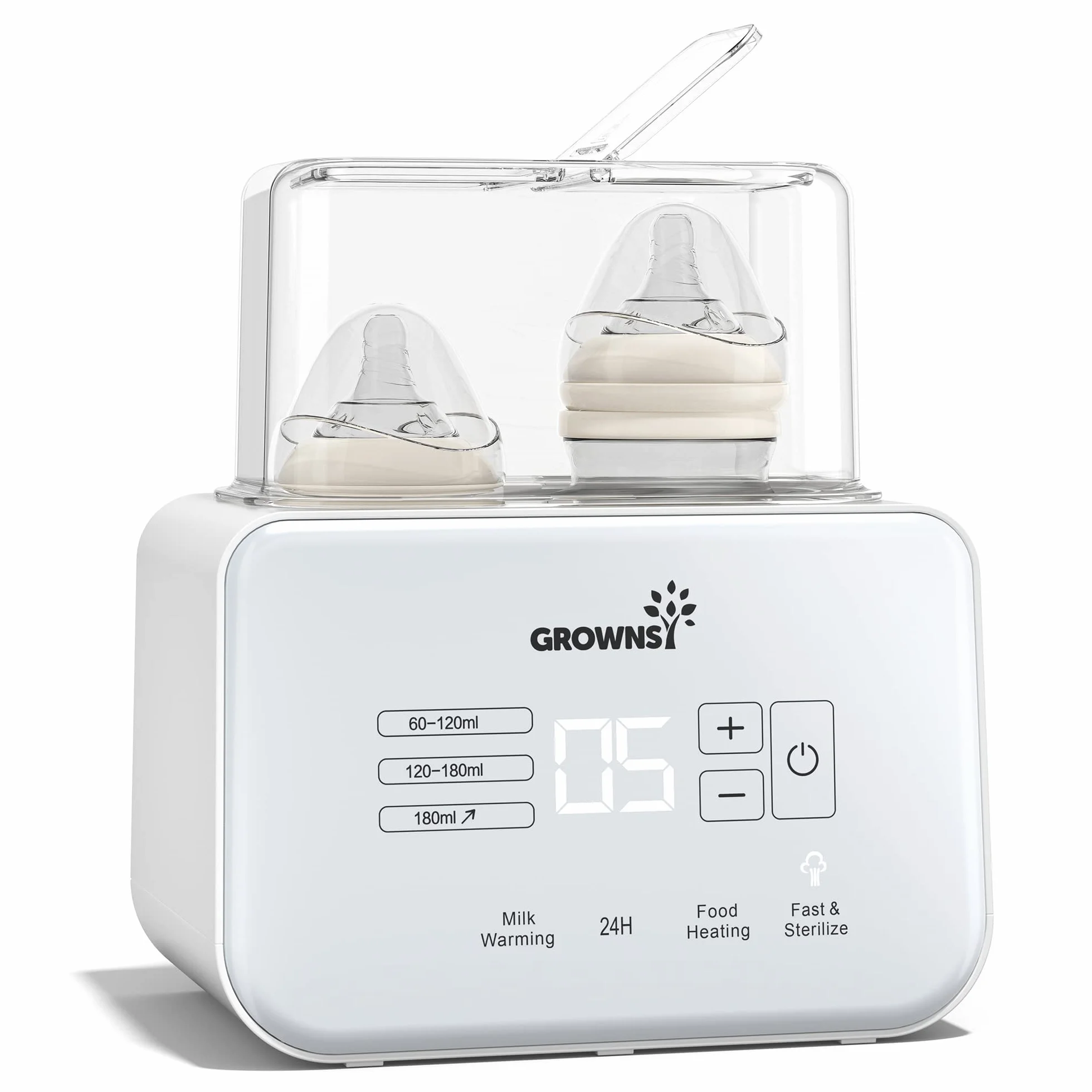 Grownsy Scaldabiberon, Sterilizzatore per Biberon 9 in 1 Fast Riscaldamento e Sbrinamento, Timer, Rapido Controllo Della Temperatura, Senza BPA, con Display LCD, Doppio Scaldabiberon