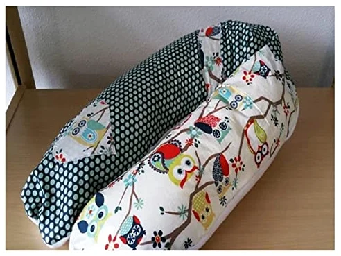 Atelier MiaMia - Cuscino per allattamento o per chi dorme sul fianco, motivo: gufi, 13 - 160 cm, colore: Blu scuro