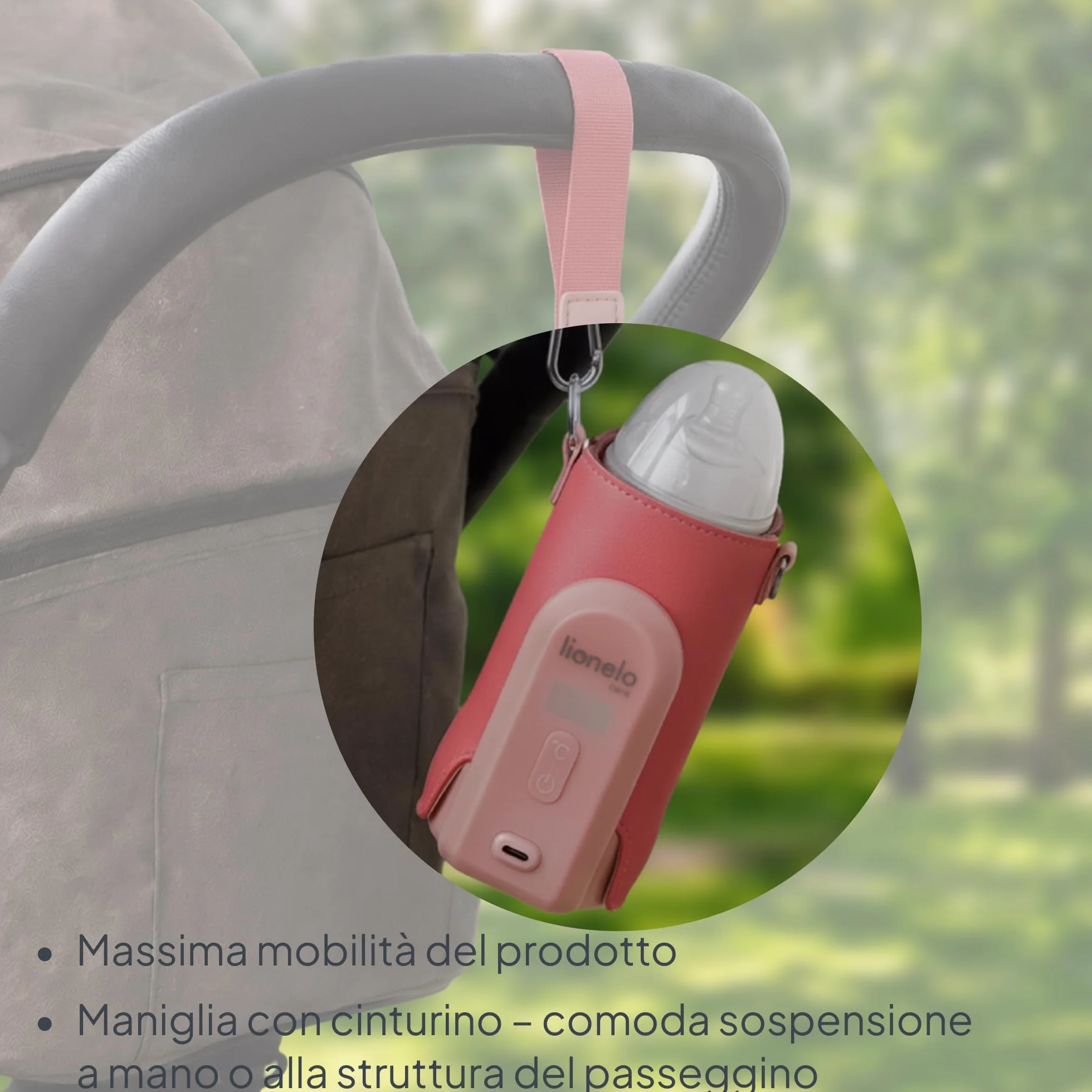 LIONELO Thermup Go Evo Scaldalatte Portatile per biberon per Neonati, Mantiene Liquidi caldi, 5 Temperature operative da 38 a 50°C Ricarica USB-C, Fino a 9 Ore di Funzionamento