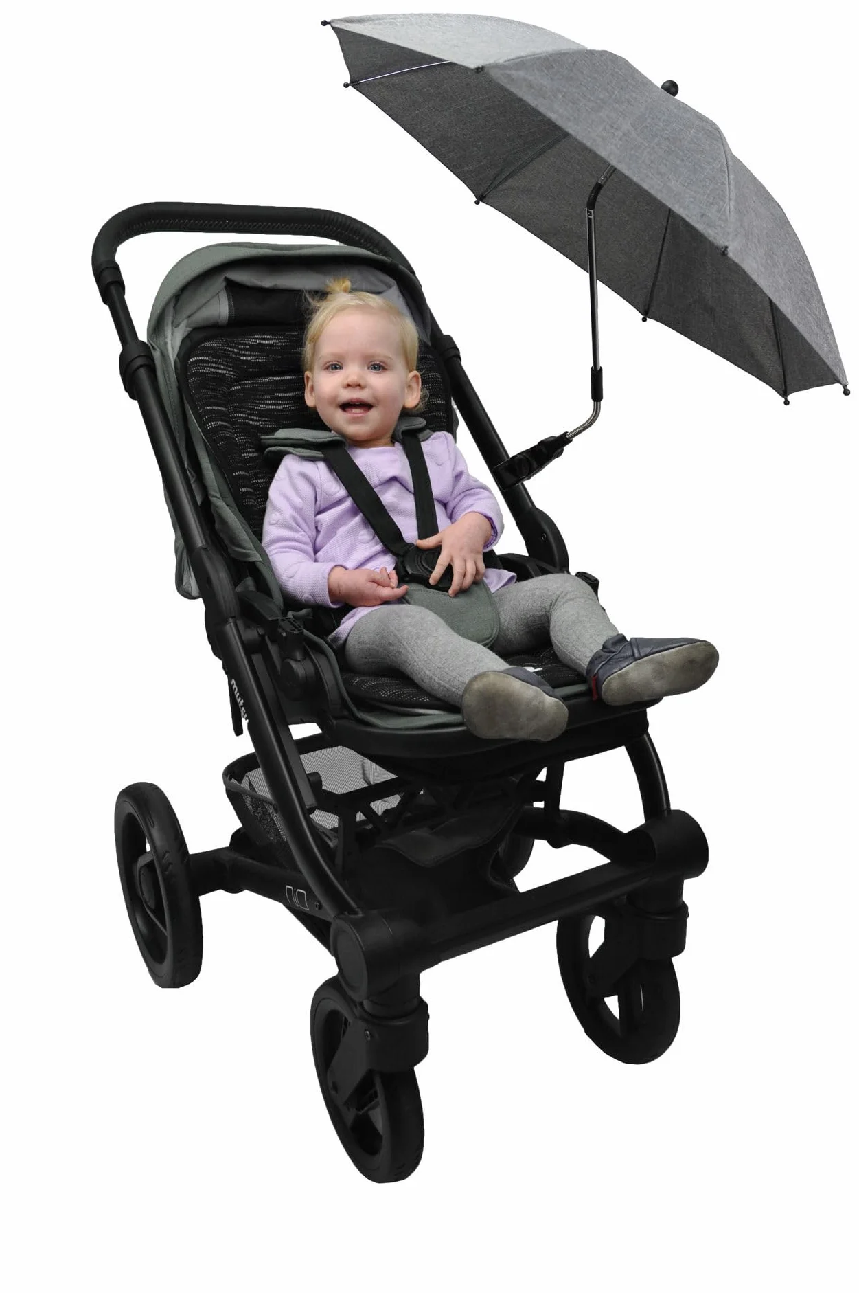 Ombrellone Dooky per carrozzina o passeggino (universale e flessibile, protezione UPF 50+, flessibilità di 180 gradi, tecnologia flex, sistema easyfix, idrorepellente), Grigio