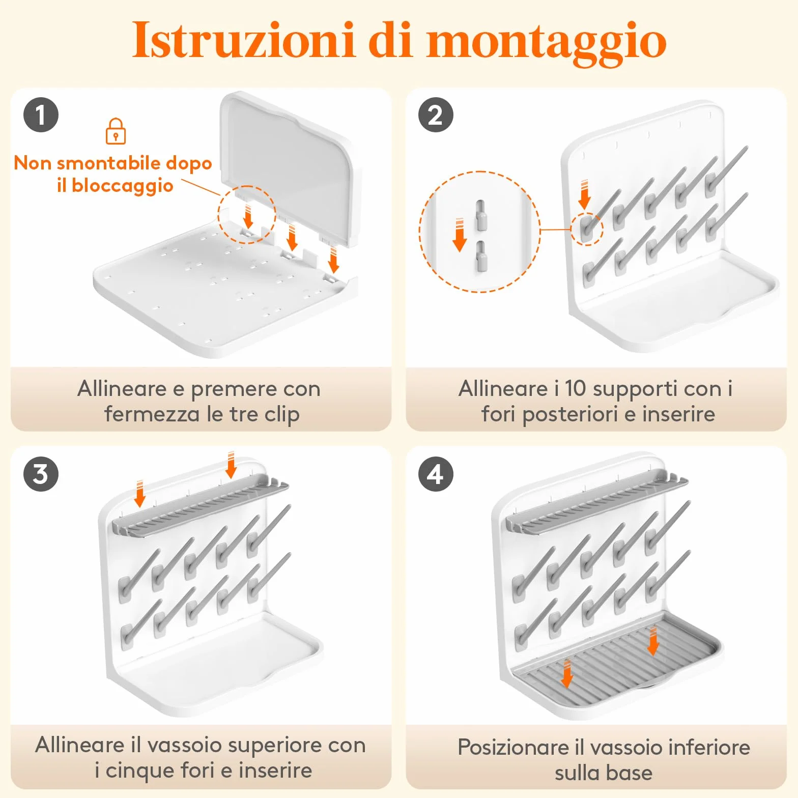 Lifewit Grande Scolabiberon, Scolabiberon Verticale con 10 Ganci e Contenitore per Tettarelle Rimovibile, Adatto a Cannucce a Pressione e Accessori per Tiralatte