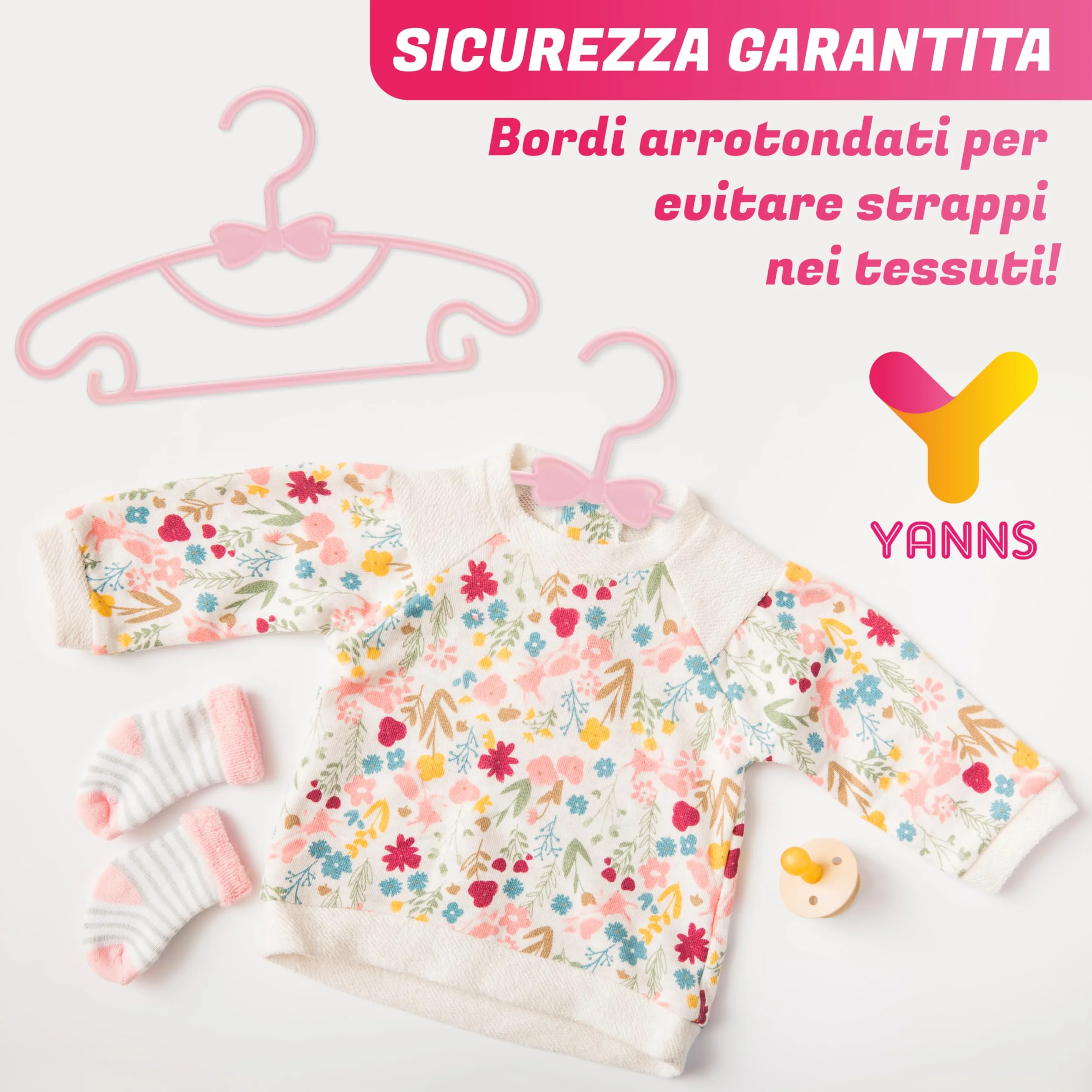 Grucce Bambini - Antiscivolo - Confezione da 10 Pezzi - Appendini Salvaspazio per Armadio - Adatto ai Vestiti per Bambini - Rosa