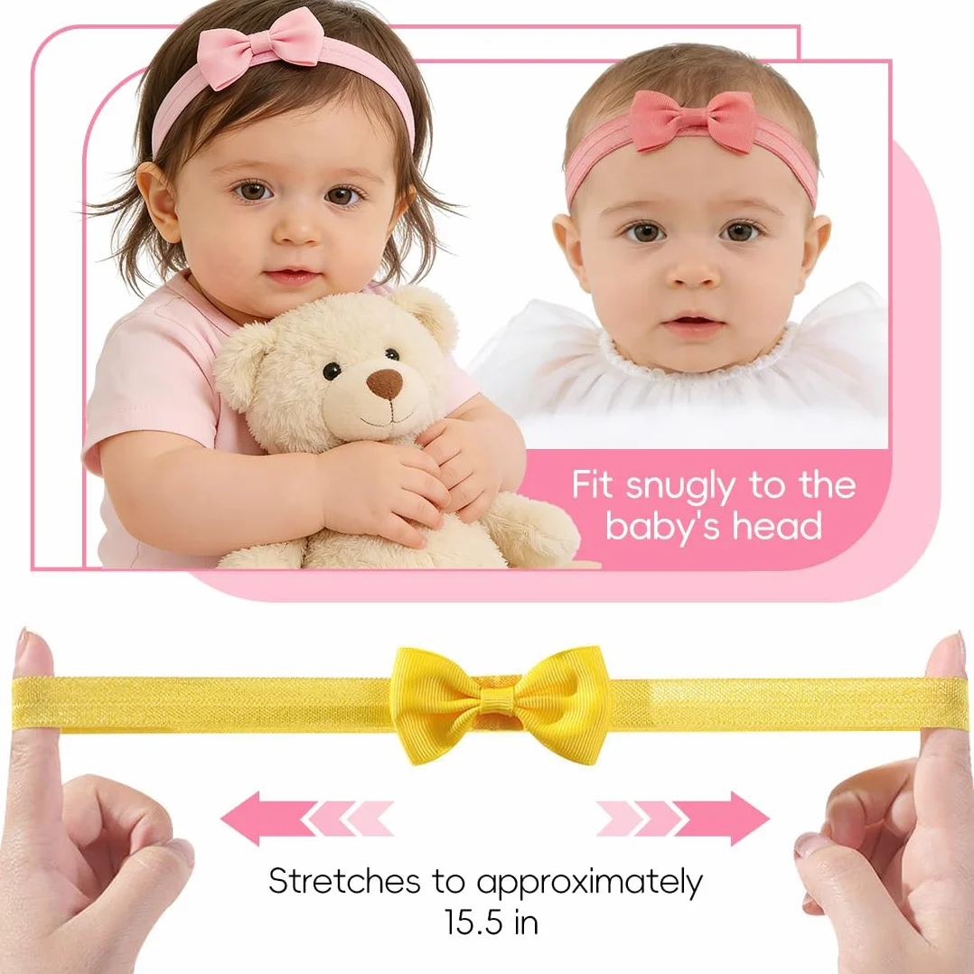 20 Pezzi Fascia Capelli Neonata, Fascia Capelli Bambina, Fascia Elastica per Capelli con Fiocchi Accessori per Capelli per Nascita Bambina Femmina