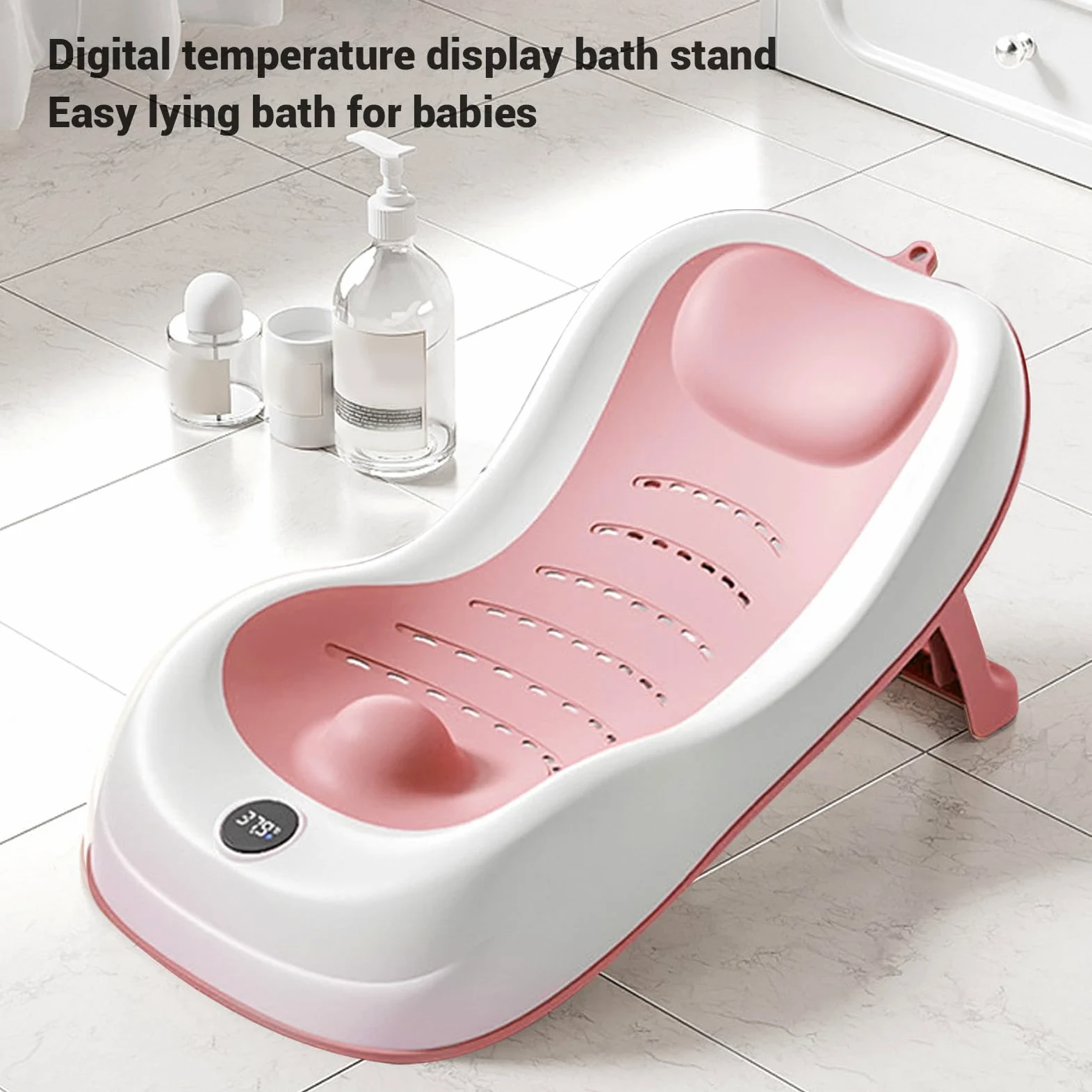 Supporto per Bagnetto per Bambini, Seggiolino per Vasca da Bagno con Termometro, Supporto per Bagnetto Portatile Antiscivolo per Lavandino Morbido, Multifunzionale per Neonati e