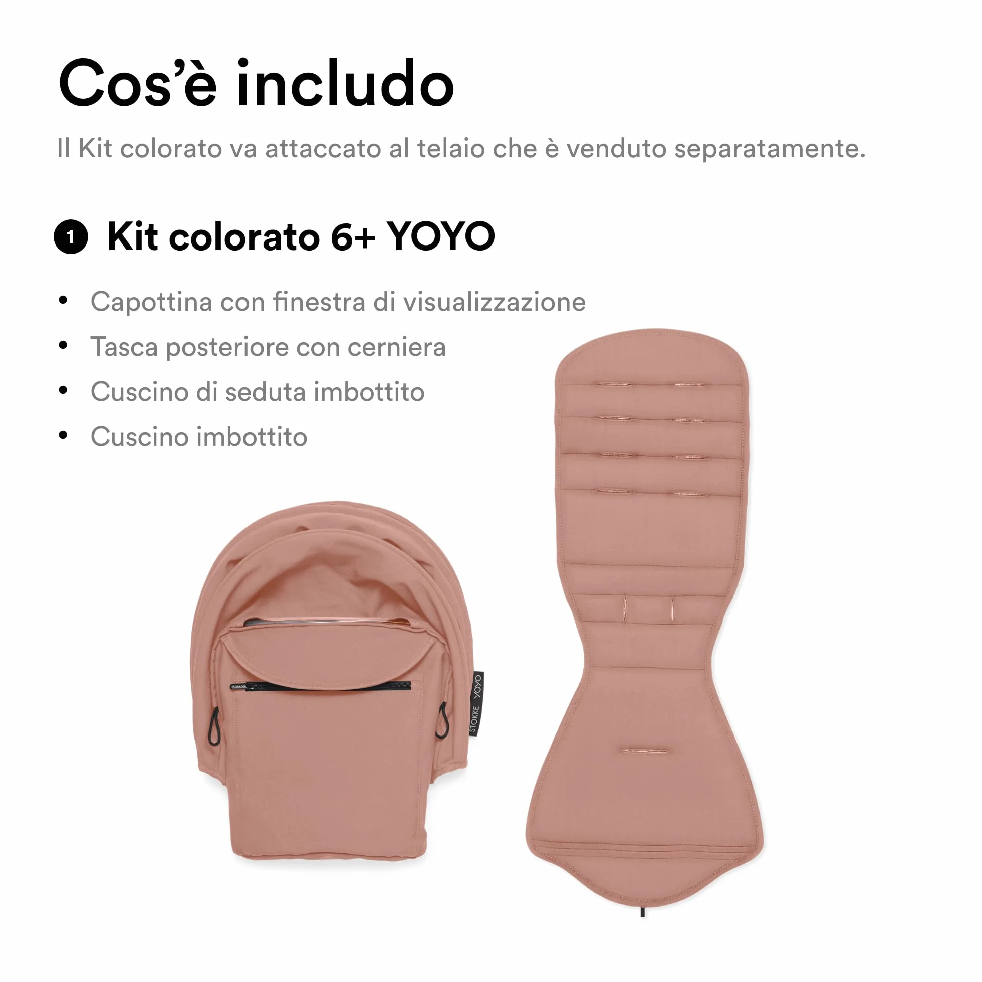 Stokke YOYO 6+ Color Pack, Ginger - Solo tessuti: cuscino per seduta, capottina estendibile e tasca posteriore con cerniera - Richiede telaio YOYO (venduto separatamente)