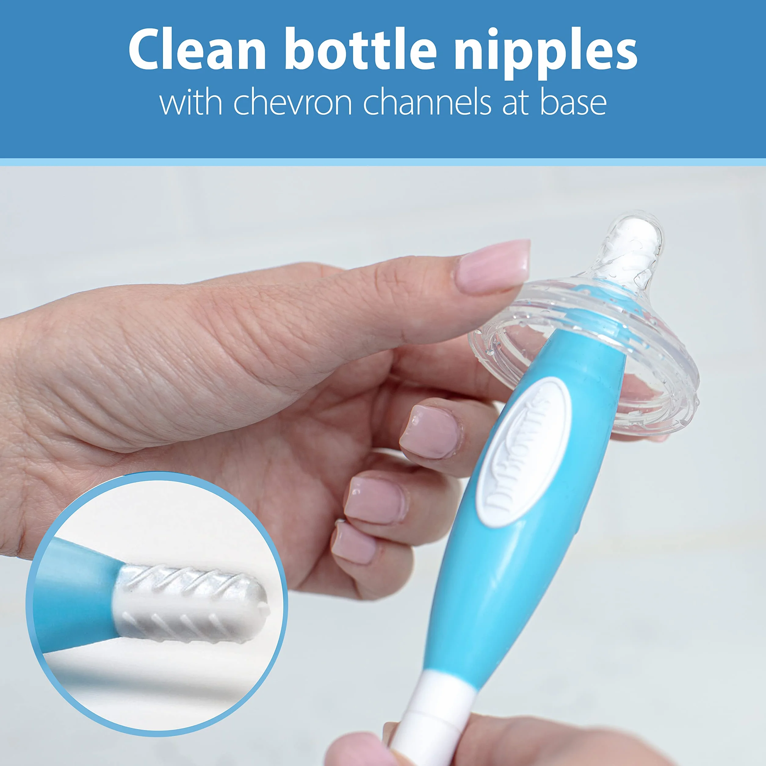 Dr. Brown's Reusable Sponge Baby Bottle Cleaning Brush with Suction Cup Stand, Scrubber and Nipple Cleaner, Assorted Color 1-Pack