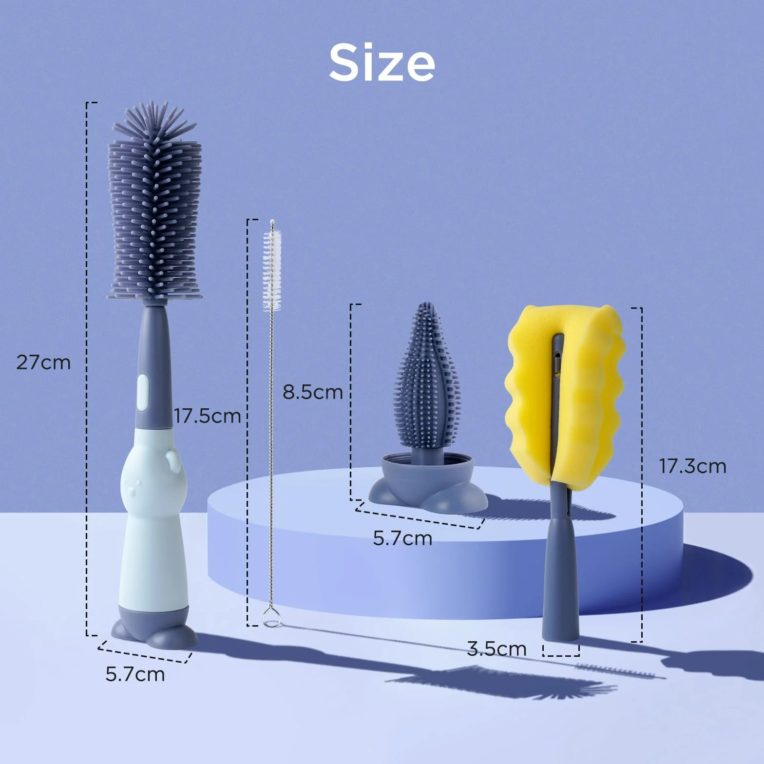 AiQInu Spazzola per Biberon, 4 in 1 in Silicone, Senza BPA per Tutti i Tipi di Bottiglie con Spazzola per Capezzoli, Cannuccia e Biberon a Tesa Larga