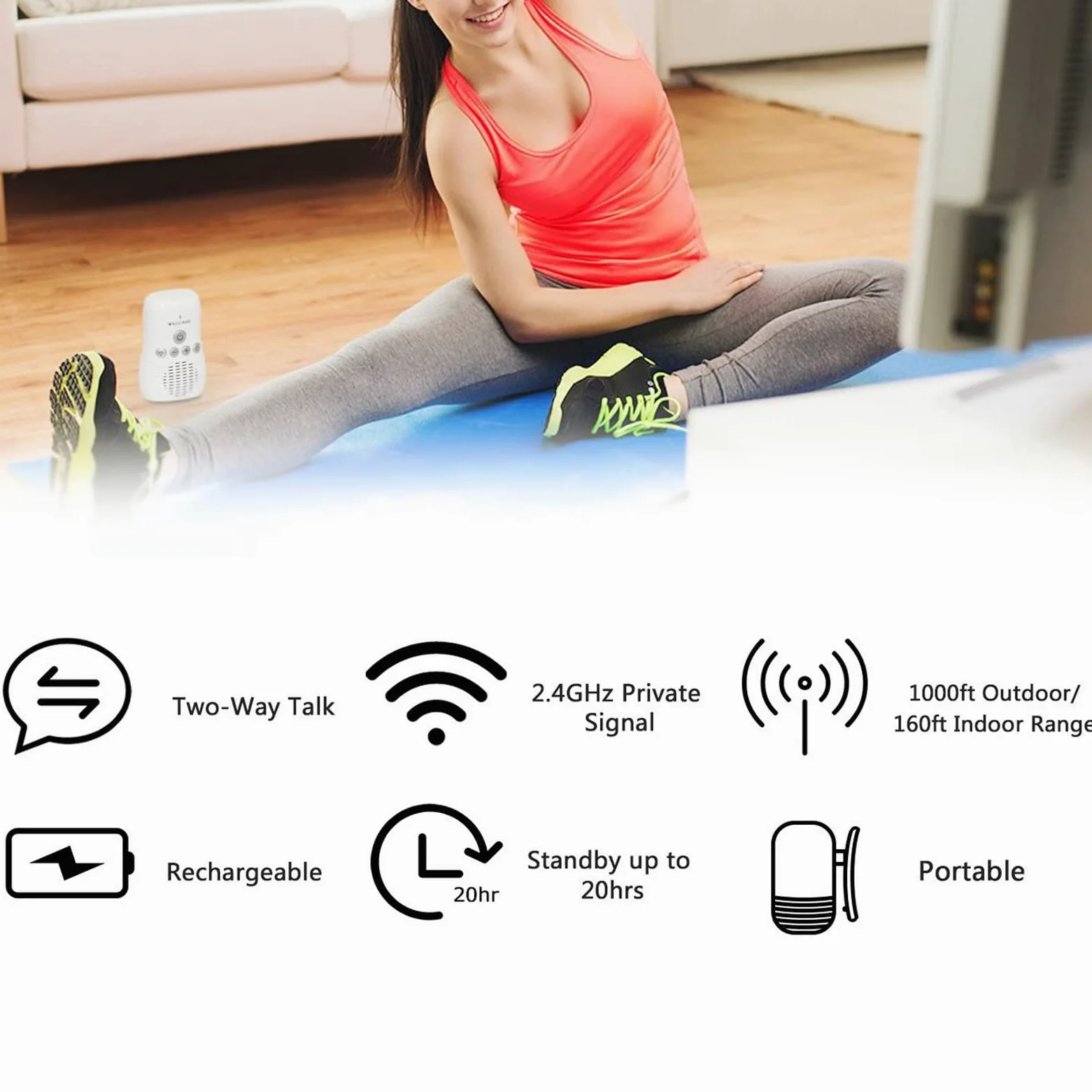 Baby Monitor Audio, unità Genitore Portatile a 2,4 GHz Citofono Bidirezionale Intelligente, con Luce Notturna Monitor per la Cura del Bambino, Connessione e Privata(EU)