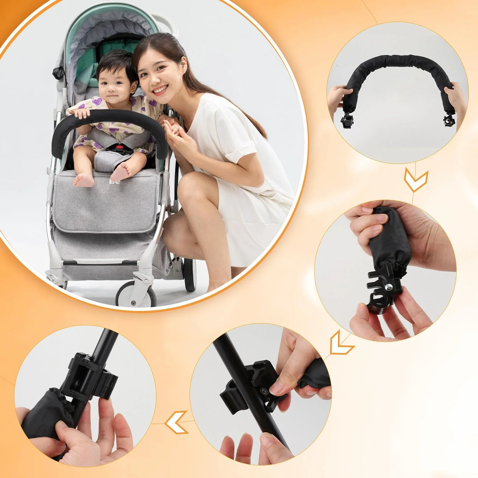 Paracolpi Passeggino 42x32 cm, Barra Passeggino Staccabile Protettivo Bracciolo Compatibile con Passeggini Larghezza 32-37 cm, Asta di Sicurezza in Acciaio- Nero