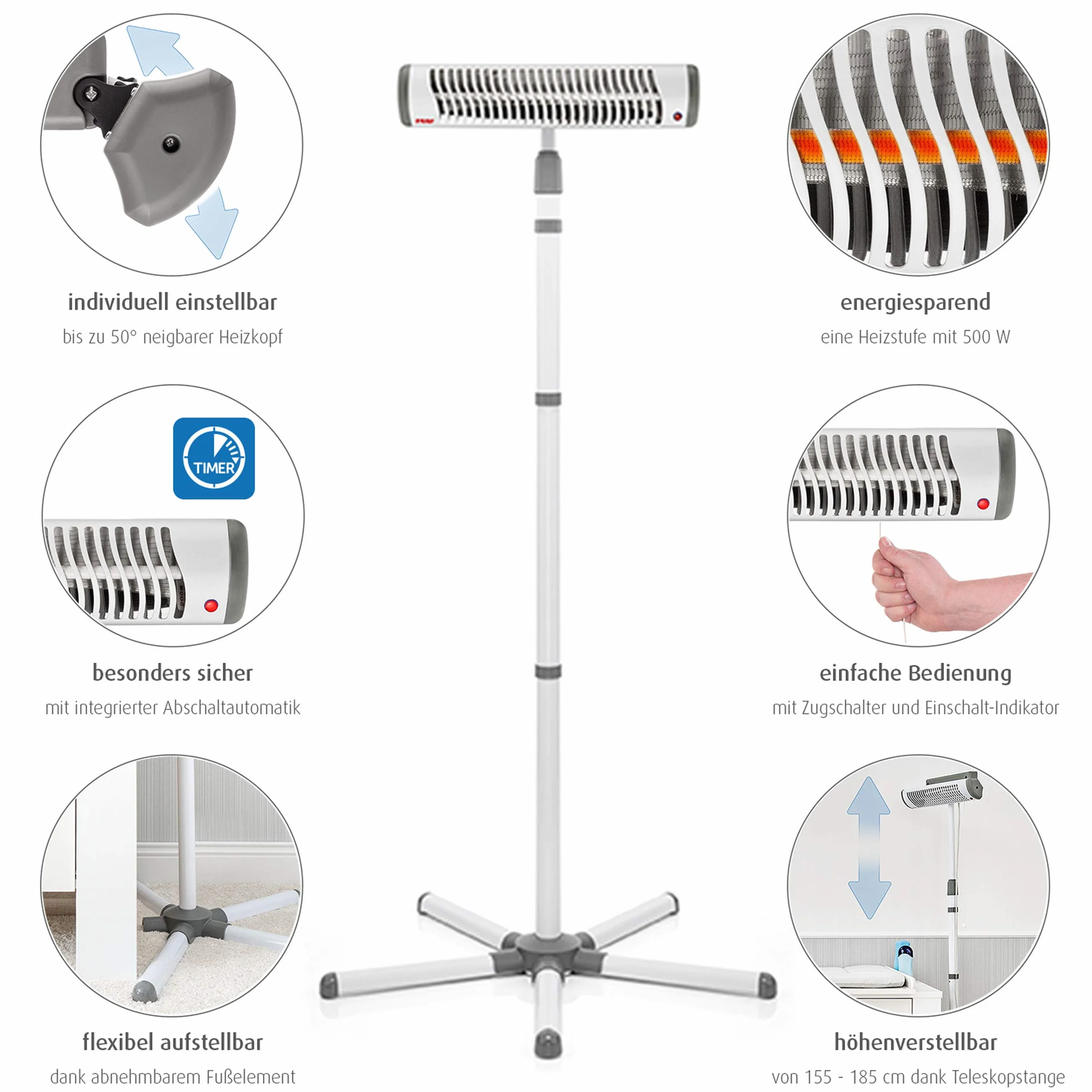 Reer EasyHeat Flex fasciatoio riscaldatore radiante con supporto lampada riscaldante per bambini design compatto 1 pezzo (1 confezione) bianco, 230V/500W