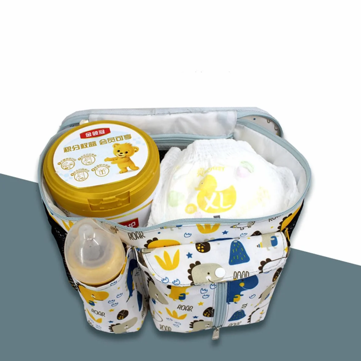 Organizer per Passeggino, Borsa Organizzatrice per Passeggino di Grande Capacità, Borsa portaoggetti con Tasca a Rete, per Biberon, Pannolini, Salviette, Telefono Ccellulare (Bianco)