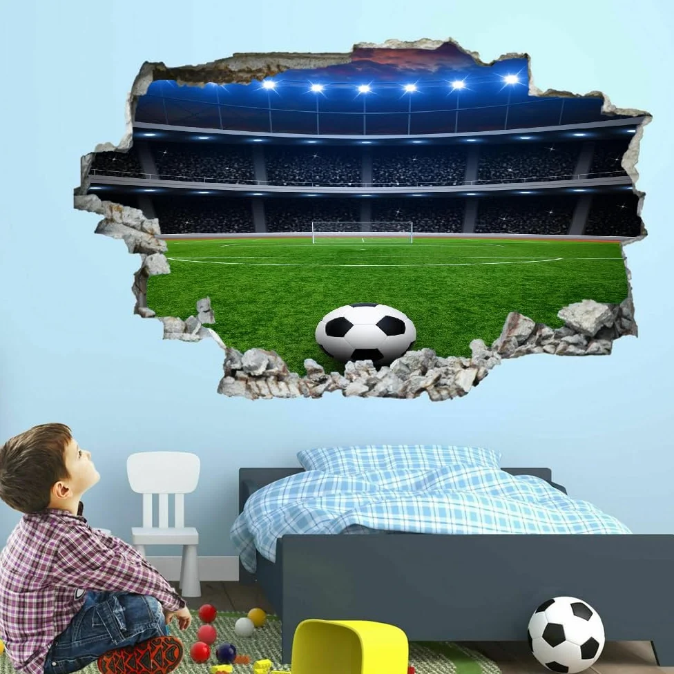 3D Wall Sticker Room Decor Camera Da Letto Decal Campo Da Calcio Tatuaggio Murale Rimovibile Per Bambini E Bambine Gli Sport Adesivo Decorativo Per Decorazioni Per La Casa Adesivi Murali