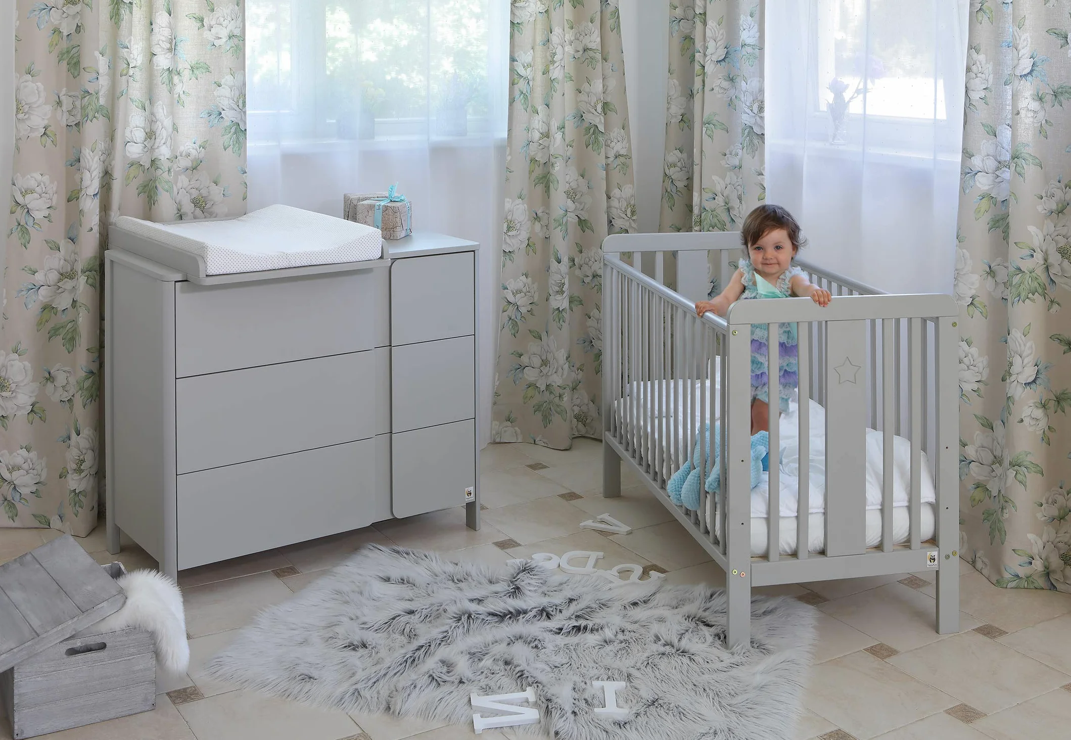 YappyClassic - Cassettiera con fasciatoio, colore: grigio chiaro