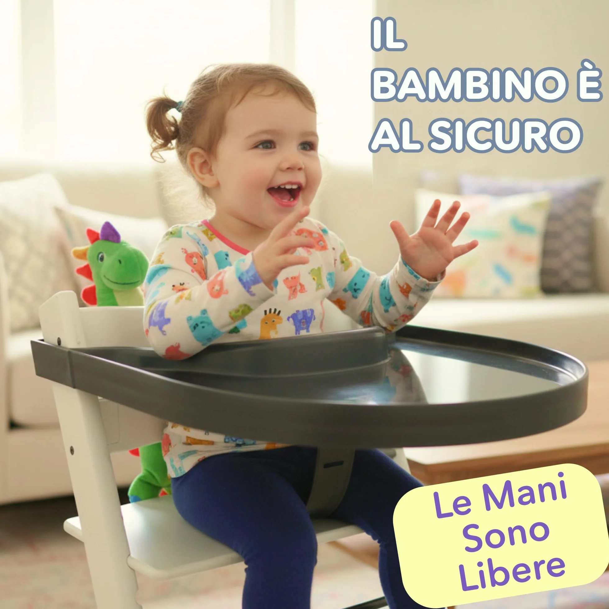 Vassoio per Seggiolone Stokke Tripp Trapp – Chiaro – Senza Baby Set Necessario. Superficie Antiscivolo per Ventose. A Scatto. Senza BPA