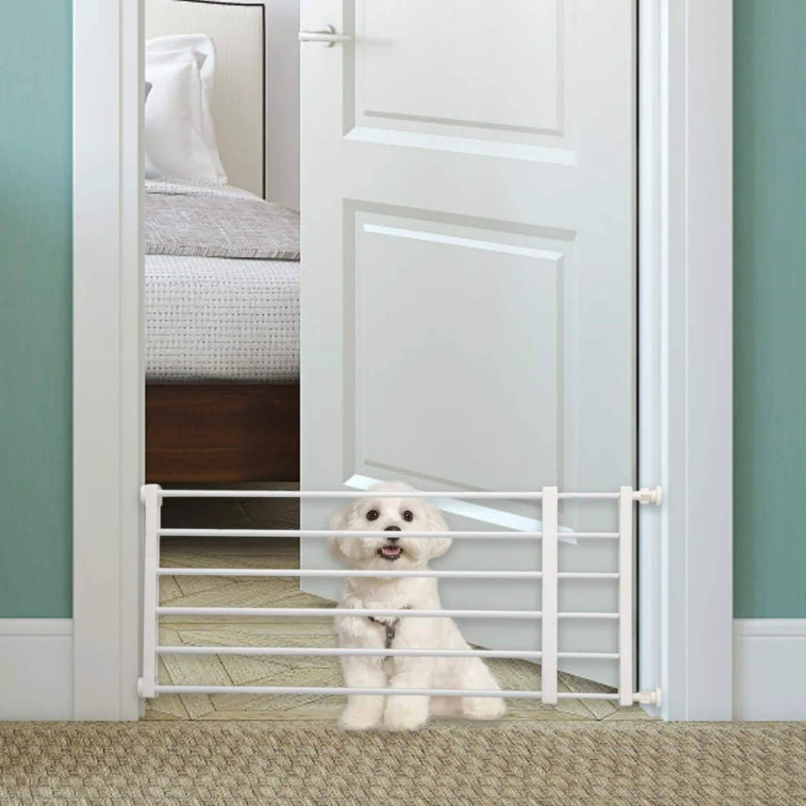 Fenteer Cancello Basso per Animali Domestici, recinto per Cuccioli, barriera di Protezione, Porta a zanzariera, cancelletto Corto per Cani, cancelletto, White Height 36cm S