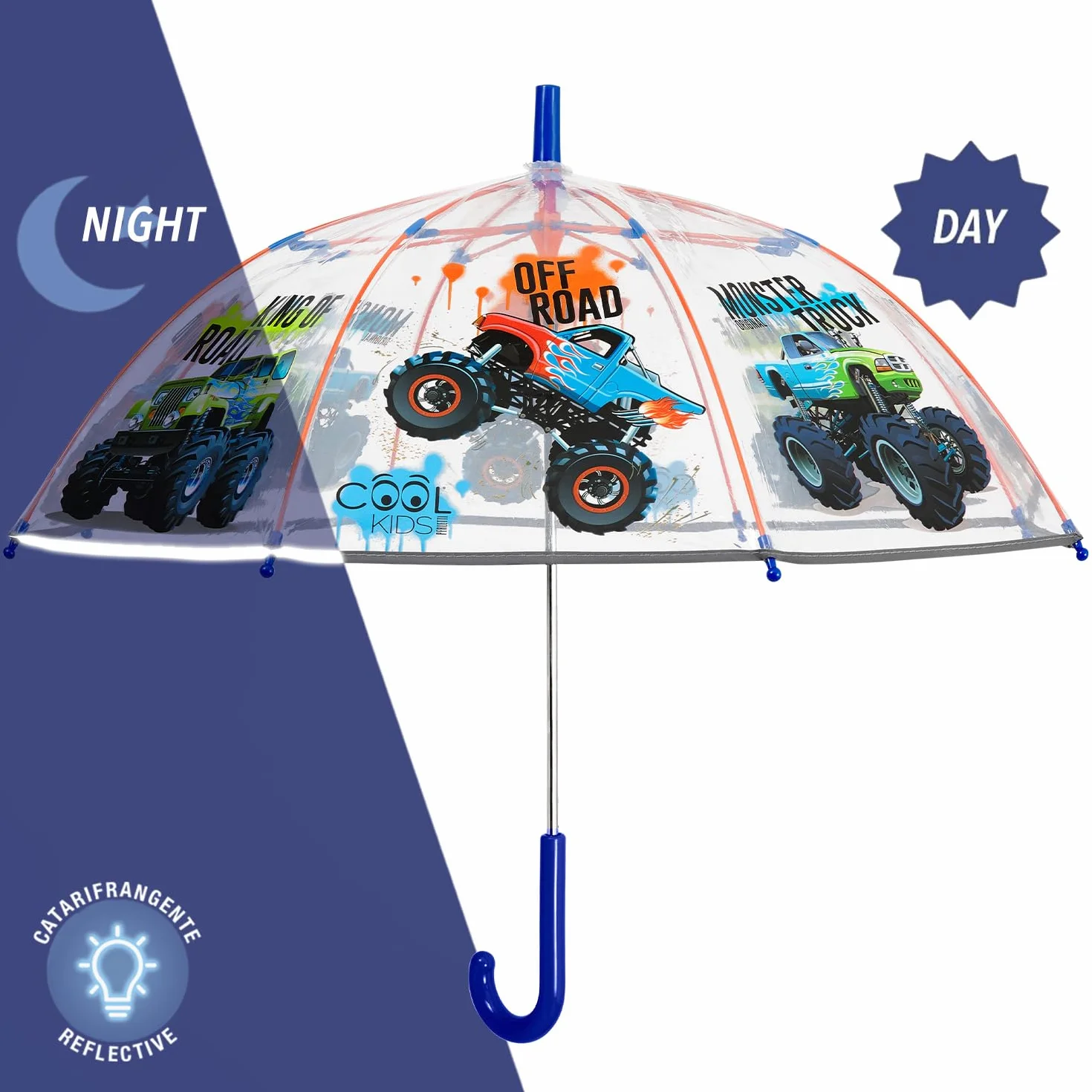 PERLETTI Ombrello Bambini Trasparente 3 4 5 Anni - Ombrello Pioggia Lungo Bambino Bambina a Cupola Antivento - Ombrellino Bimbo Asilo Resistente con Apertura di Sicurezza - Diametro 64 cm