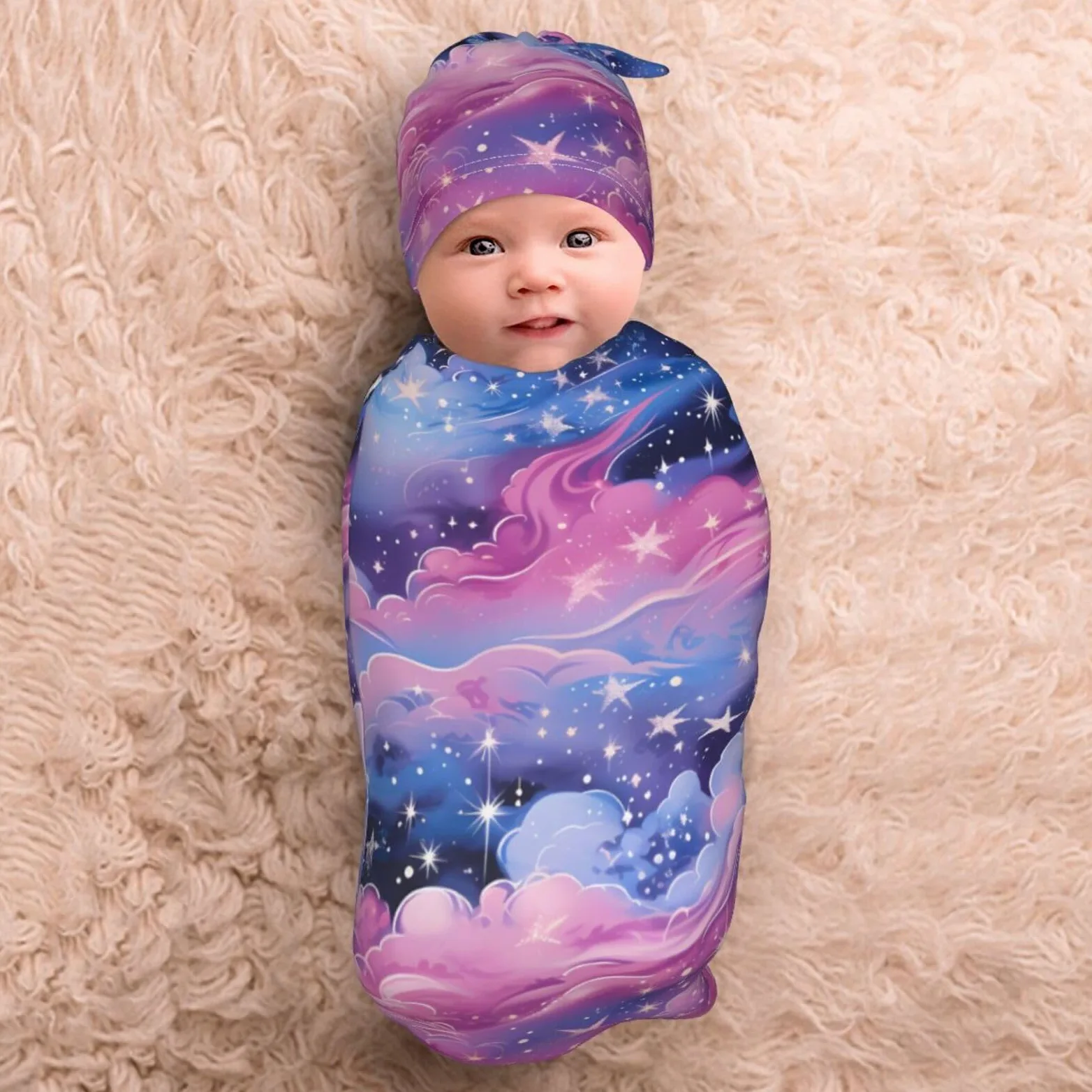 3D Stars Swaddle Coperta E Cappello Set Per Neonati Avvolgere Accogliente Per Neonati Bambino Comfort 29x53 cm