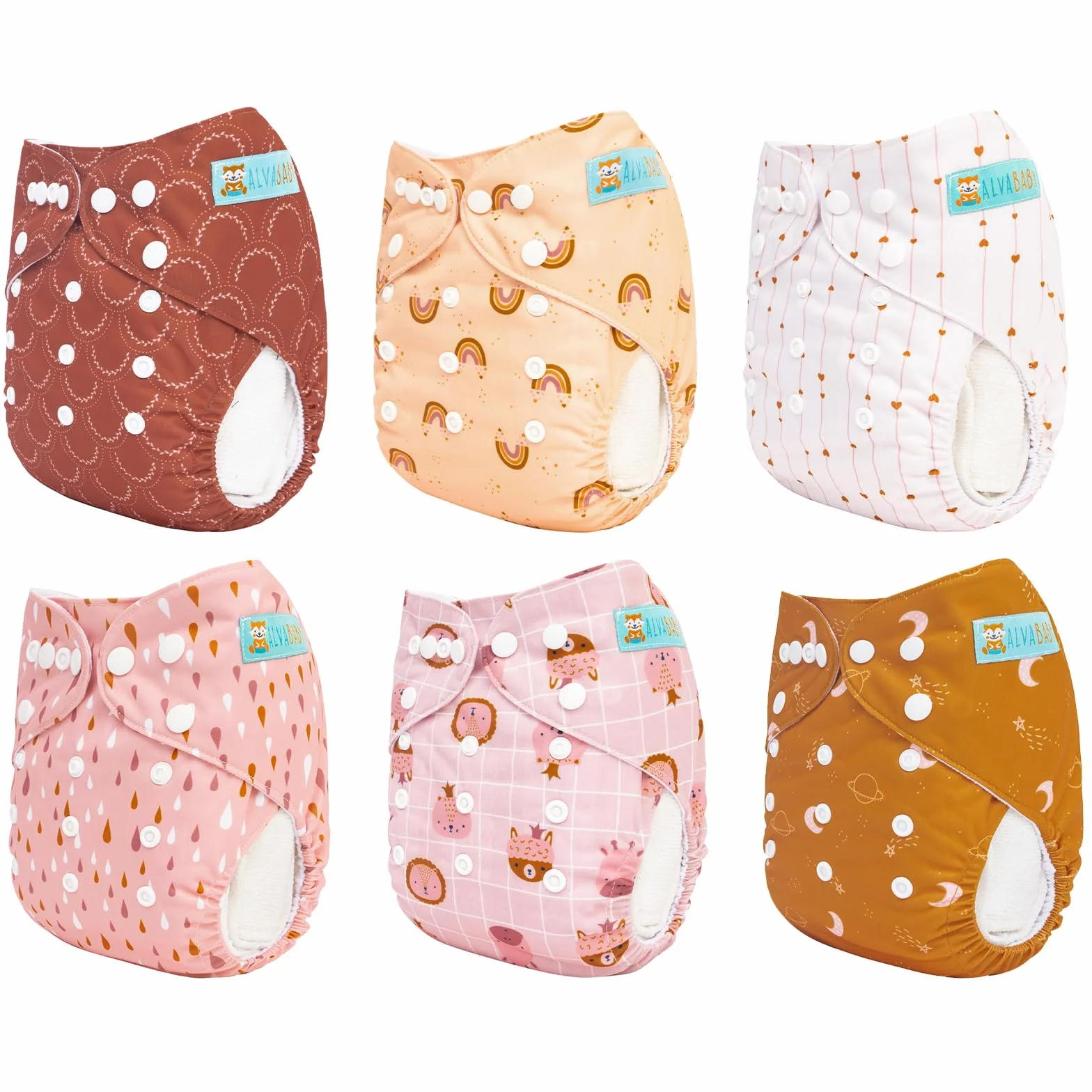 ALVABABY - Pannolini di stoffa per bambini, riutilizzabili, lavabili, 6 pannolini + 12 pannolini di stoffa 6DM104-DE