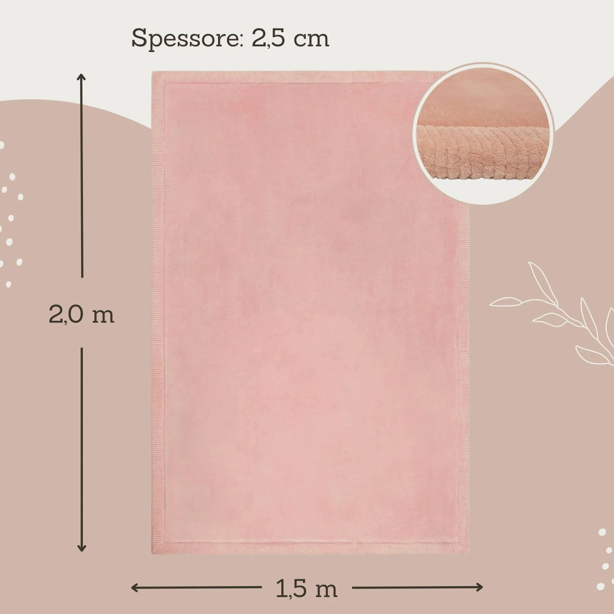 Elegante tappeto da gioco per bambini in velluto corallo, 152,4 x 203,2 cm, rosa, morbido 2,5 cm di spessore in memory foam ad alta densità, con retro antiscivolo per gattonare e giocare