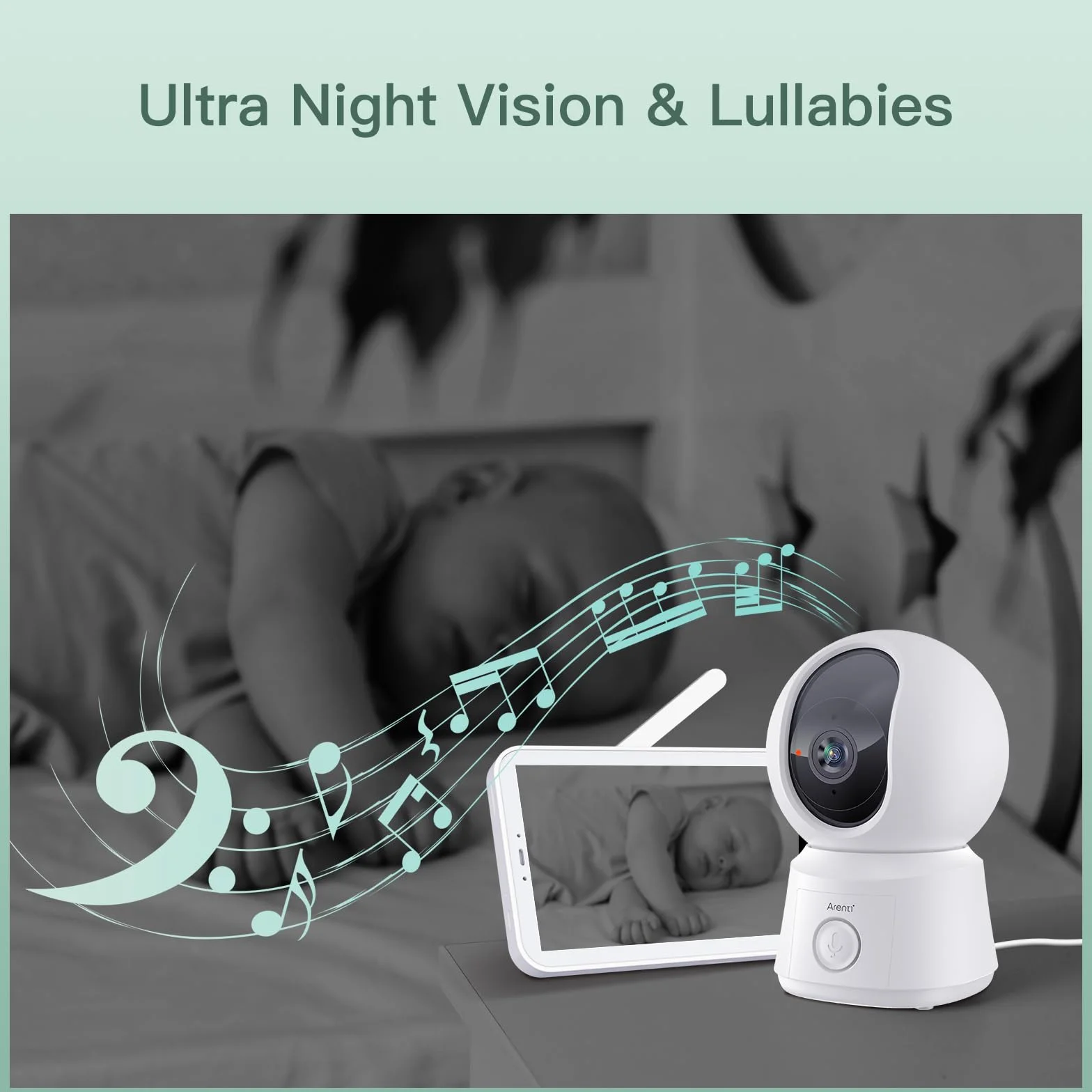ARENTI Baby Monitor con 2 Telecamere Wifi, Telecamera Bambini con Monitor 5'', Rilevamento Intelligente, Audio Bidirezionale, Promemoria di Allattamento, Sensore di Temperatura