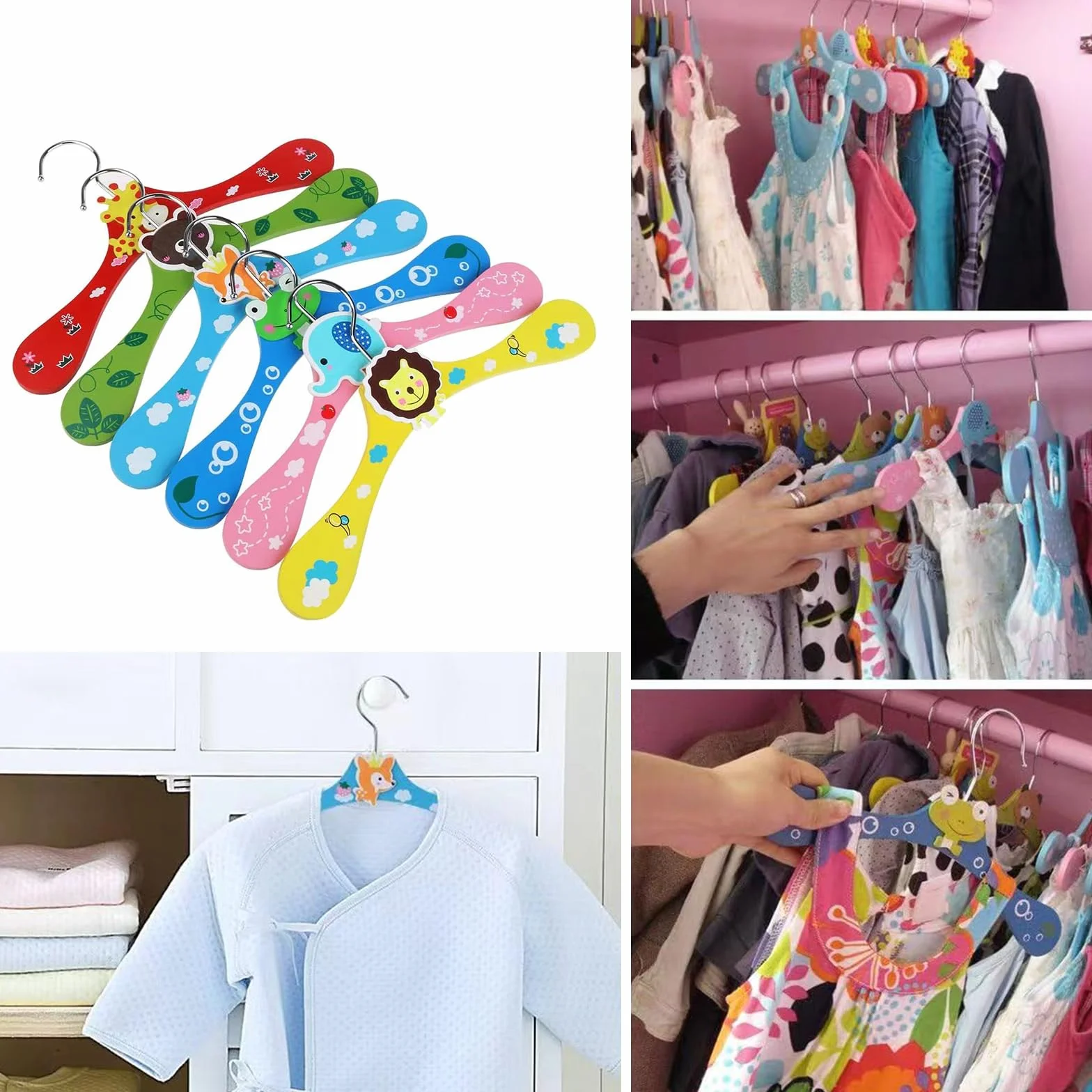12 PCS Grucce Bambini Legno - Grucce per bambini in legno colorato con motivi animali