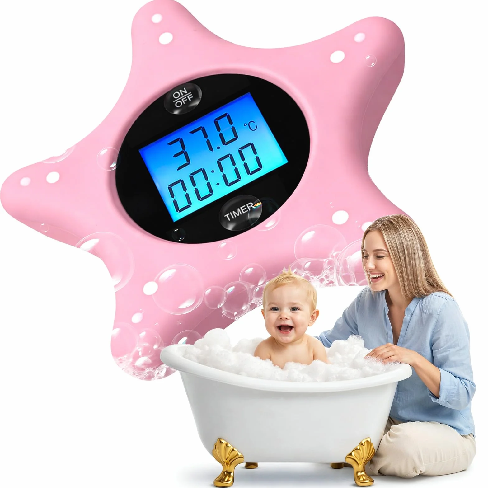 Termometro Bagno Neonato Digitale e Timer - Stella Marina in Silicone Morbido - Termometro ad Acqua Galleggiante - Giocattolo per Neonati e Bambini