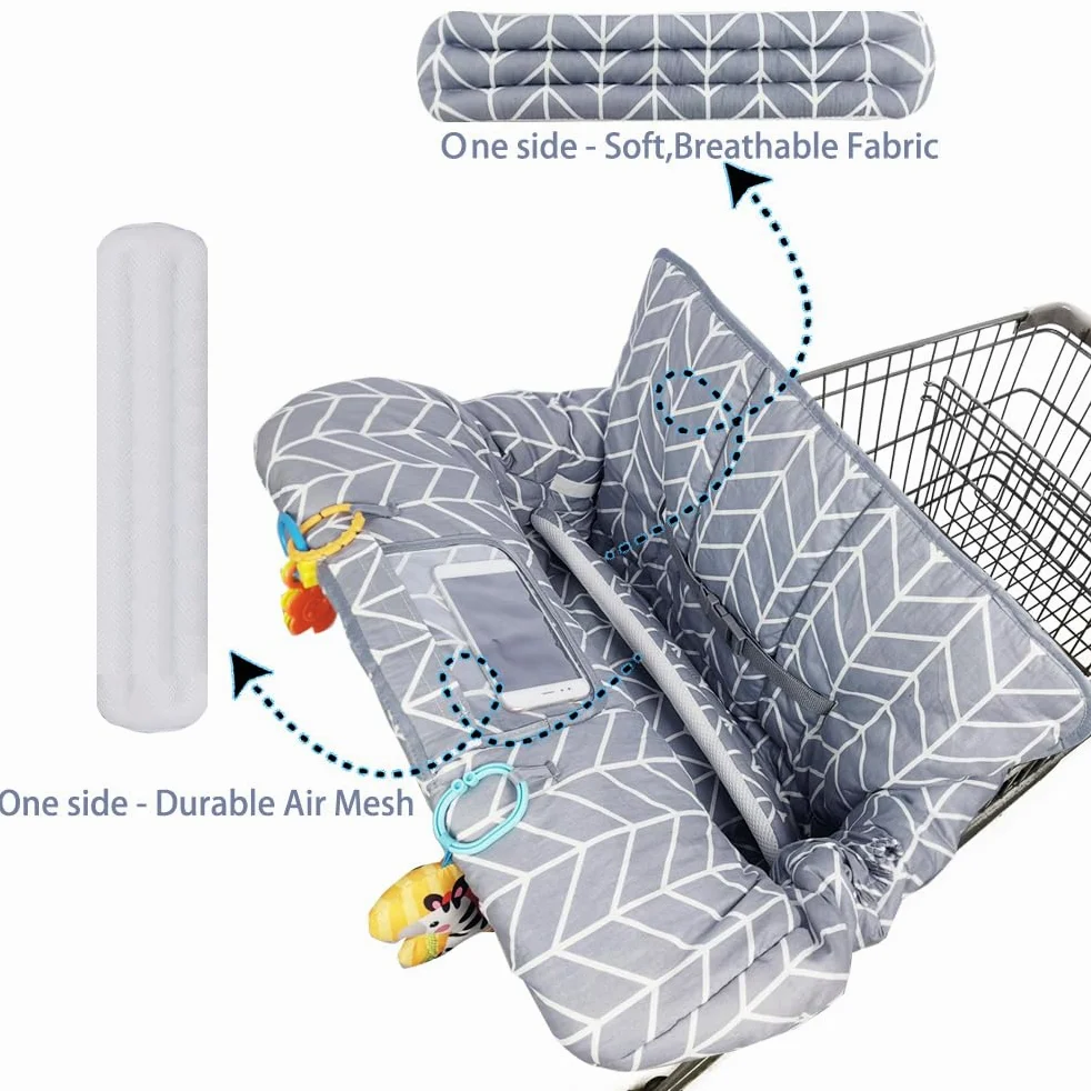 ICOPUCA Copertura per carrello della spesa 2 in 1, copertura per seggiolone, imbottita, per bambini, con 2,5 cm di spessore, rimovibile, reversibile, colore grigio