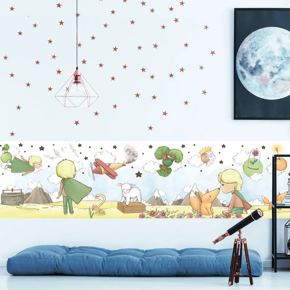 kina - SM0044 Adesivi Murali Fasce per Camerette Bambini - Grafica Il Piccolo Principe Greche Protezione e Decorazione Pareti Rivestimento Mobili Tavoli e Armadi 30x130 cm