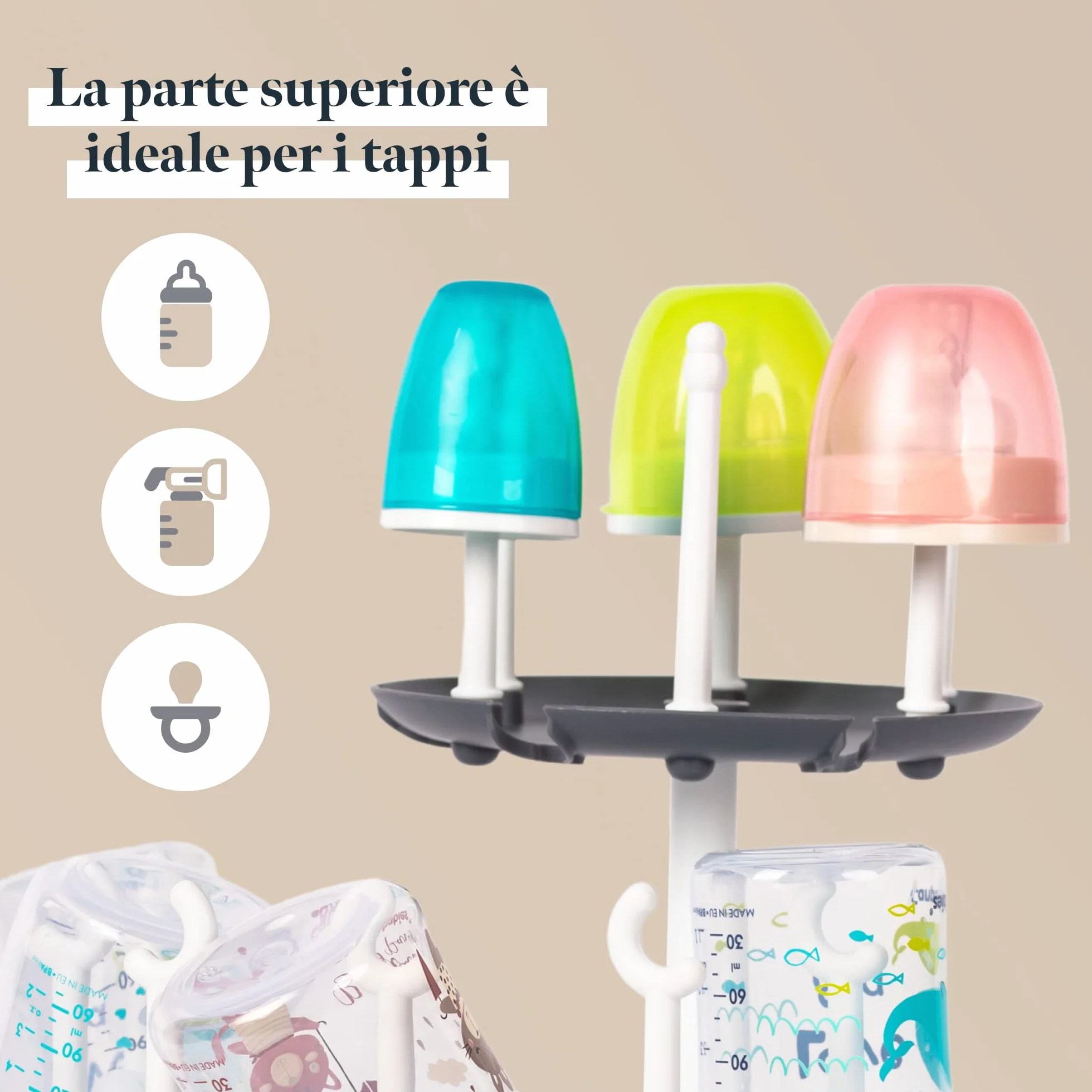 Cestello Scola e Asciuga Biberon Doppio - Porta Biberon per 16 Bottiglie e Accessori - Scolabiberon da Cucina per il Lavaggio e L'asciugatura degli Accessori per Neonato